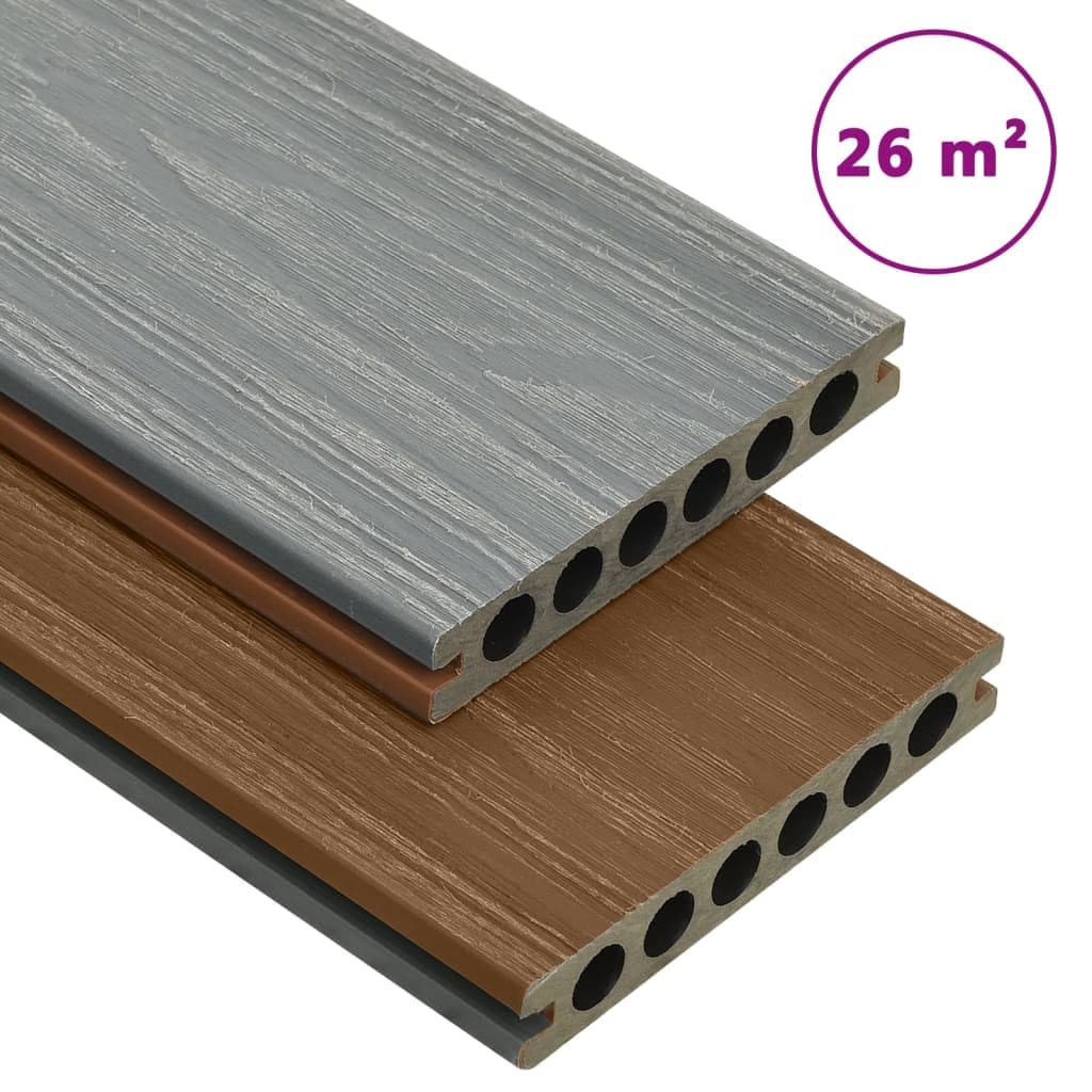 WPC Lames de terrasse en bois et plastique composite marron gris 26 m² 2200 x 140 x 23 mm avec kit d'accessoires pour terrasse, balcon, piscine durable