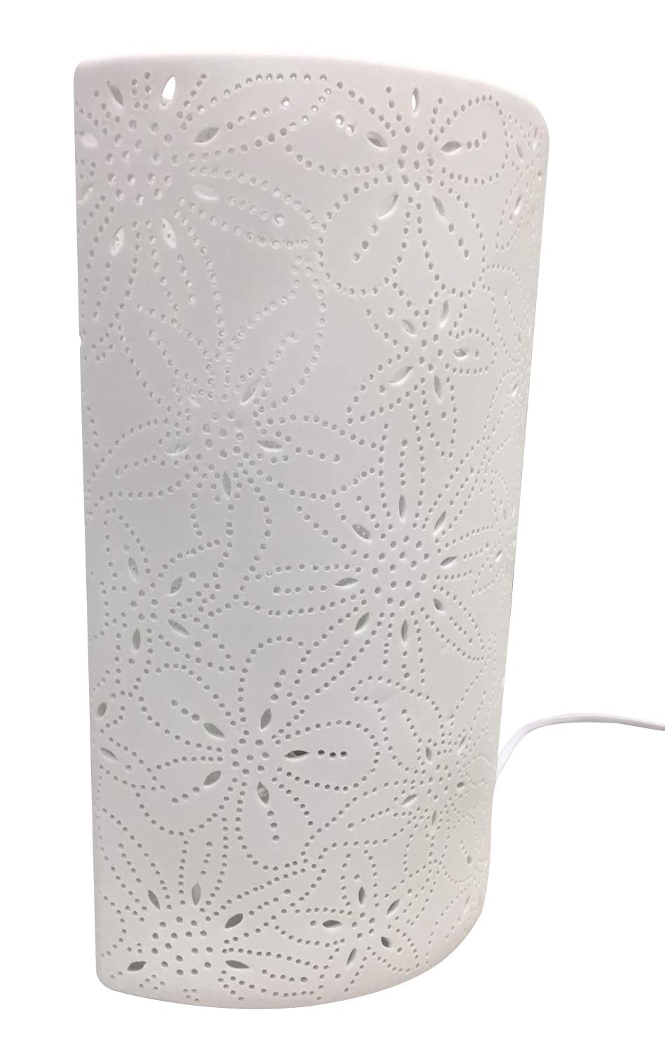 GILDE Tisch Lampe Blumen Design - aus Porzellan weiß mit Loch Muster H 28 cm