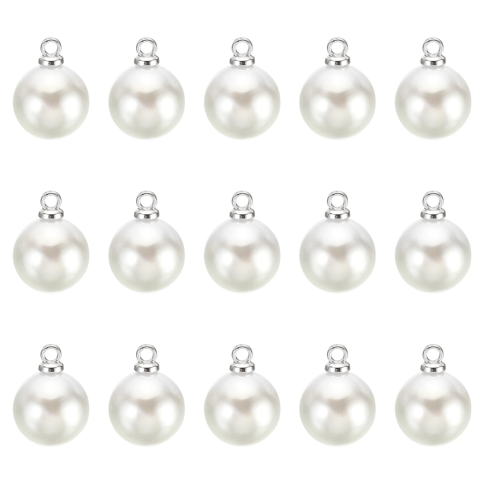 PATIKIL 10mm Pearl Charm, 150Pcs Faux Pearl Pendant Charm for DIY Wedding Crafts Silver White