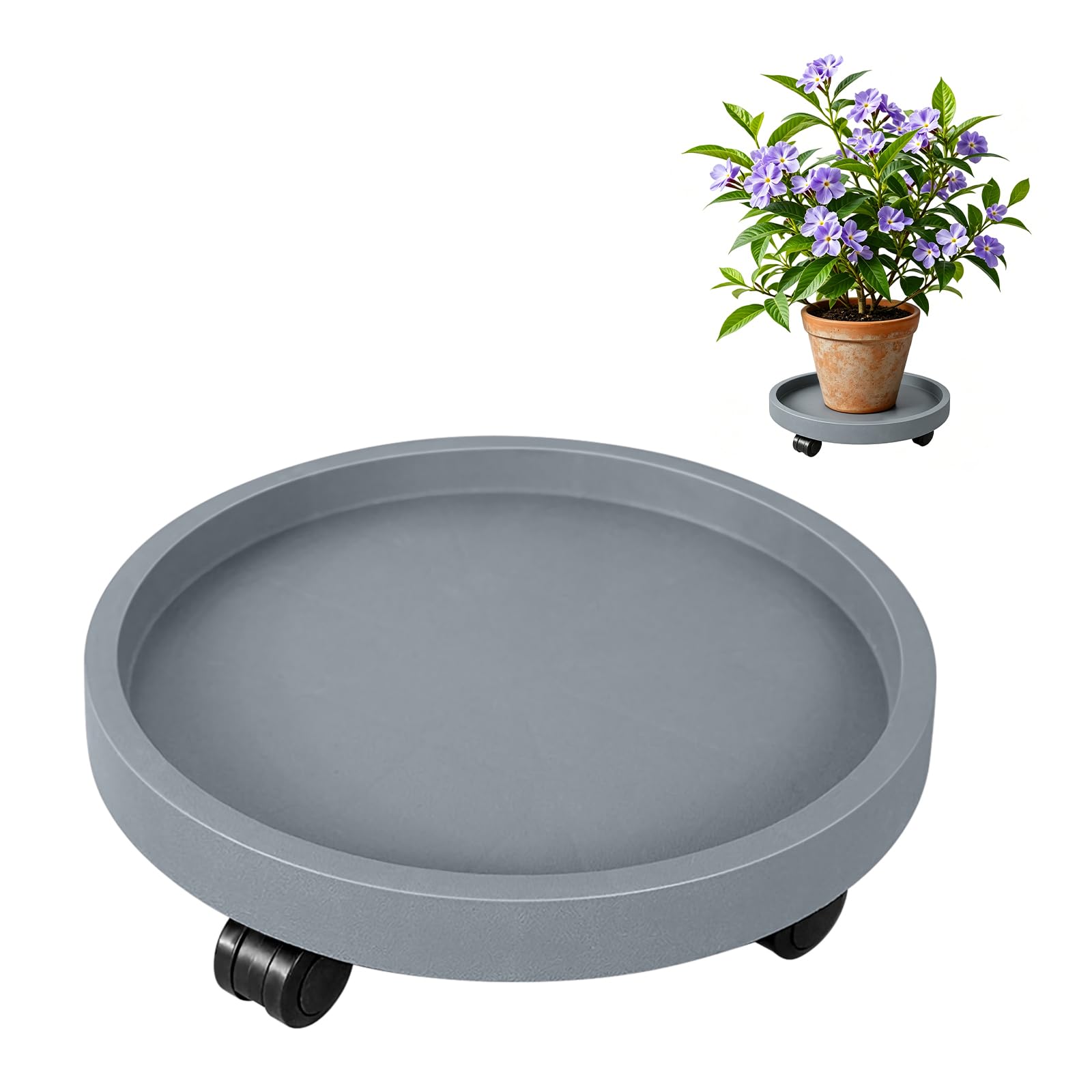 Rolling Plant Caddy with Universal Wheels Round Plant Stand Heavy Duty Plant Dolly Planter Caster Mover for Indoor Outdoor Flower Pots Garden Patio (35cm/13.78in, Gray)