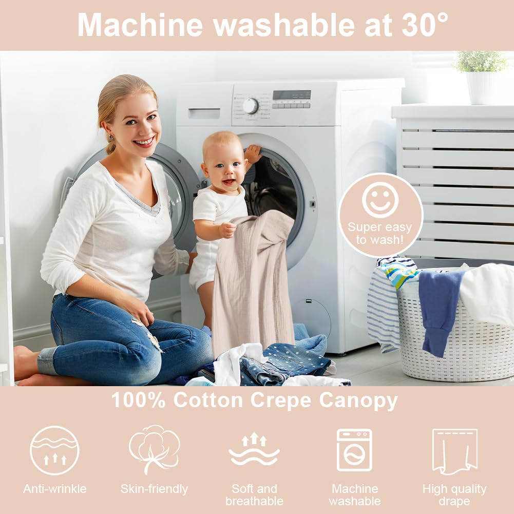 HOTUT 130 * 320cm Ensemble de Décoration de Lit 2 Pièces avec 2 Ciels de Lit,100% Mousseline de Coton Biologique Adapté Aux Chambres de Garçons et de Filles-Gris