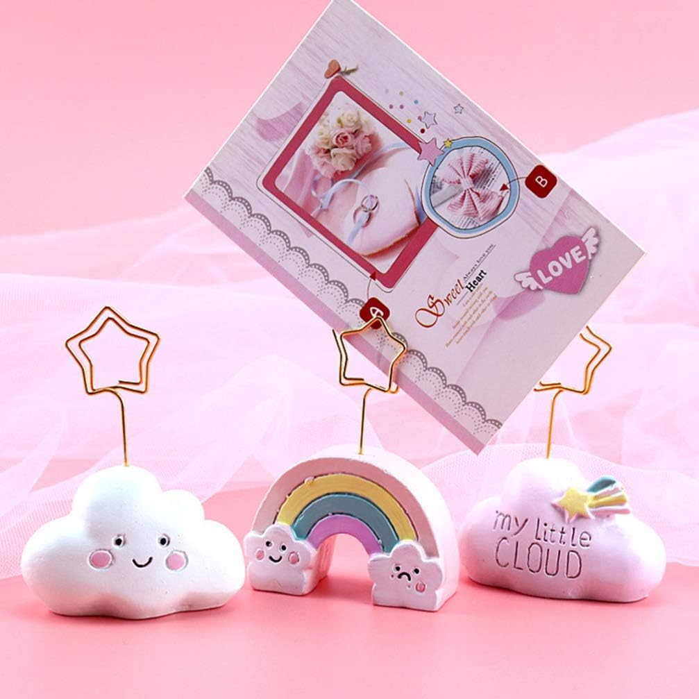 TOYANDONA 3pcs Place Card Clip Stand Star Wire Name Card Holder Rainbow Cloud Photo Picture Display Clips Party Table Note Memo Cards Organizer for Christmas Party Wedding Shower
