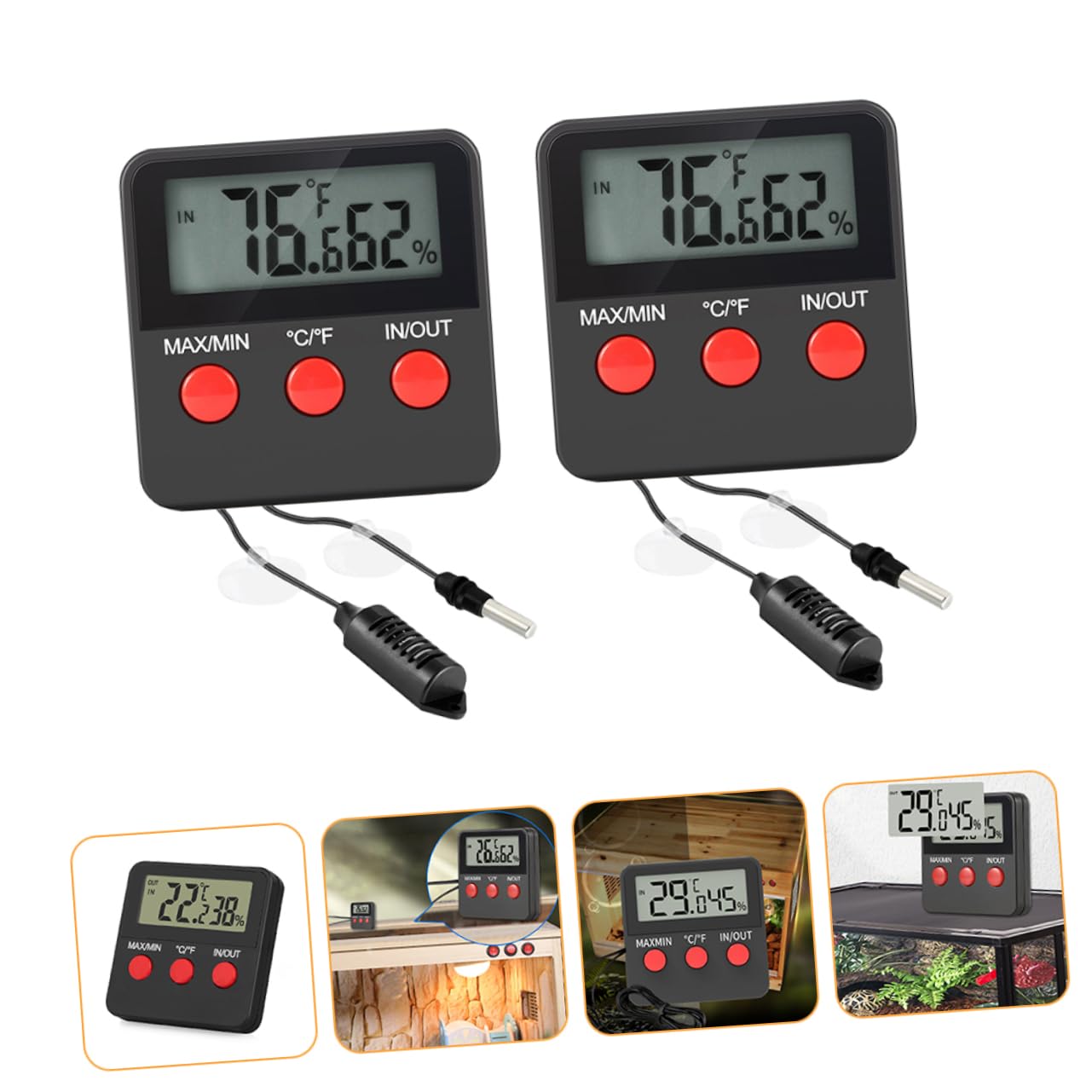 COLLBATH 4sätze Hygrometer Und Thermometer Für Terrarien Präzise Temperatur Und Luftfeuchtigkeitsmessung Für Reptilien Und Eier-inkubation Einfach Zu Montieren