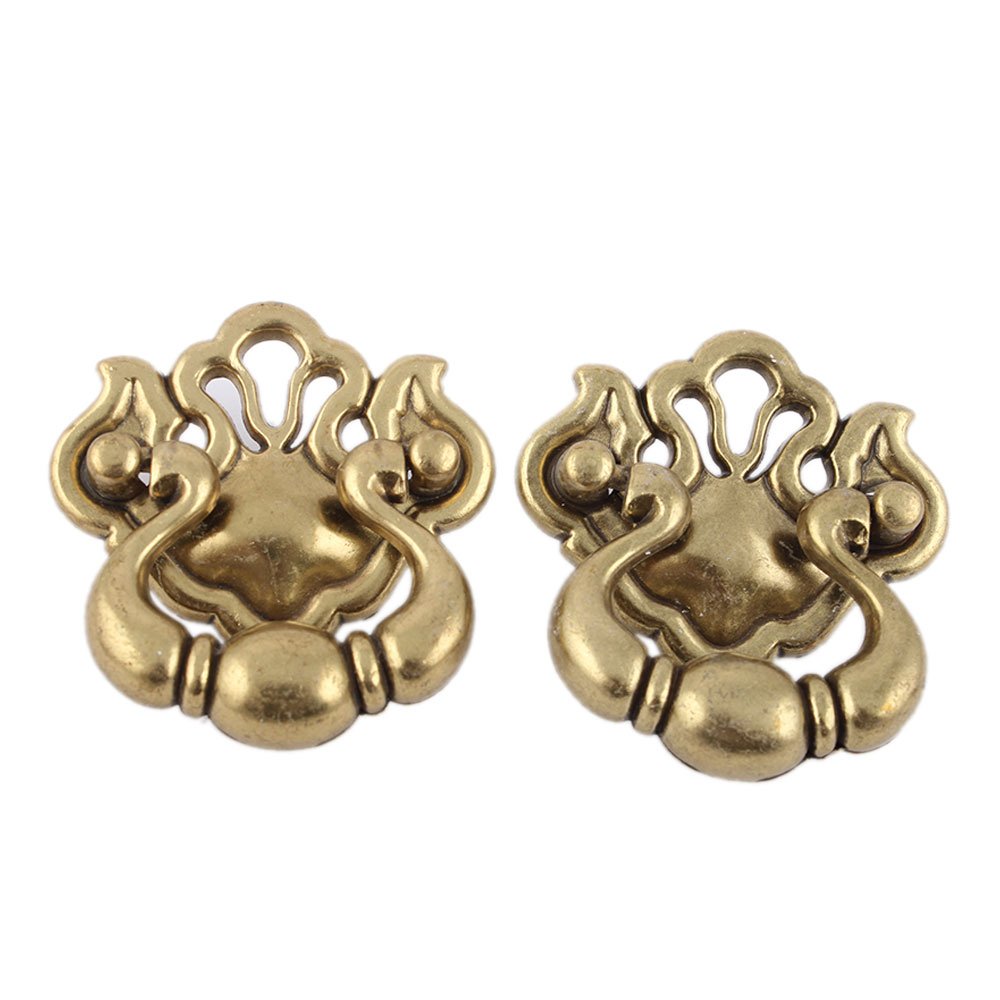 Indian-Shelf 2 Piece Gold Knobs -Brass Door Knob - Floral Door Handle Set - 6.98 cm Drawer Pulls-image-1