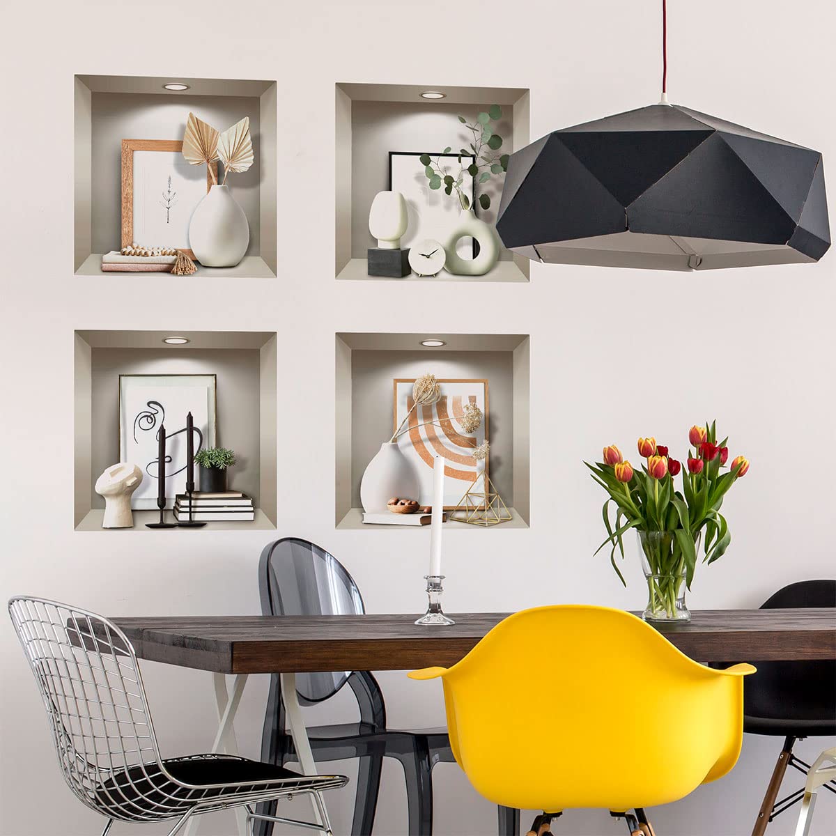 3D-Aufkleber, selbstklebend, 3D-Effekt, Vasen und Design-Objekte – Wandaufkleber für Schlafzimmer Erwachsene 3D – Dekoration Wohnzimmer – Wandaufkleber Schlafzimmer, 60 x 60 cm