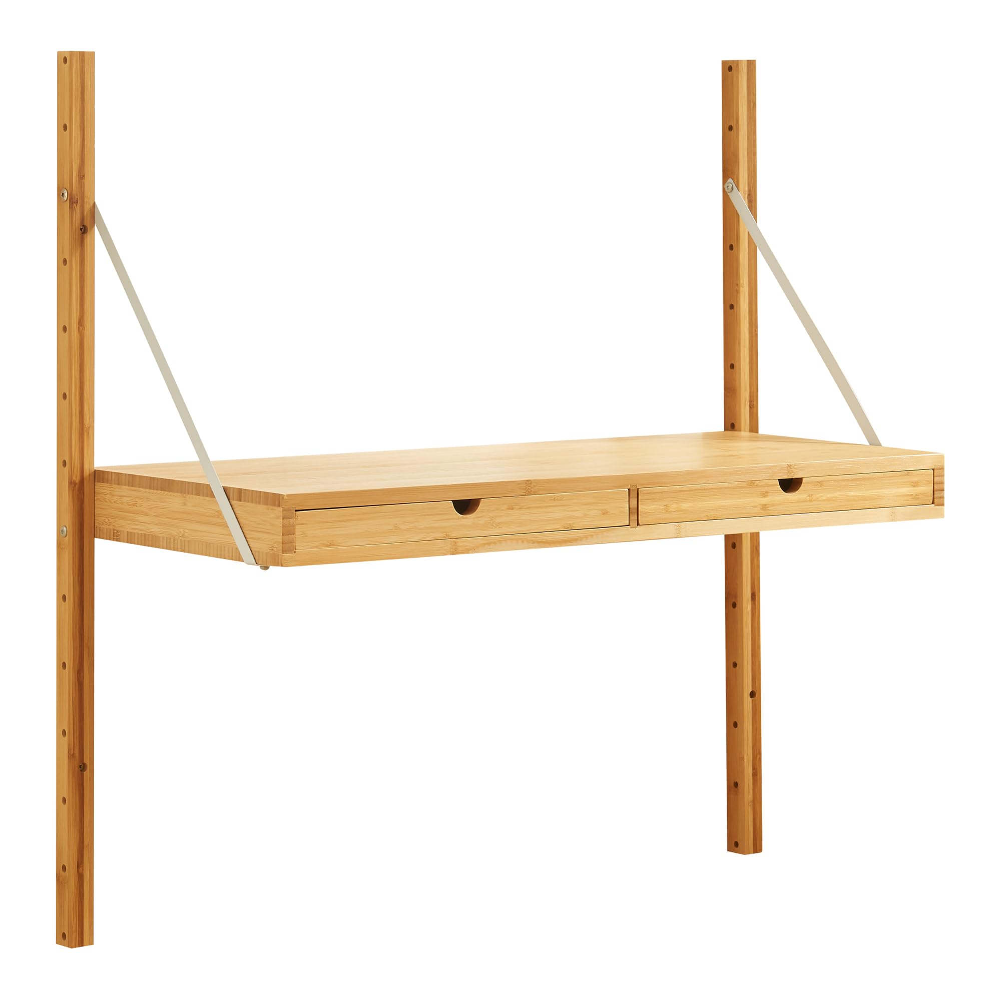 [en.casa] Estantería de Pared Tingvoll con 2 Cajones Regulables en Altura Estantería Mural para Salón Oficina Entrada Baño Bambú 85 x 85 x 36 cm - Natural