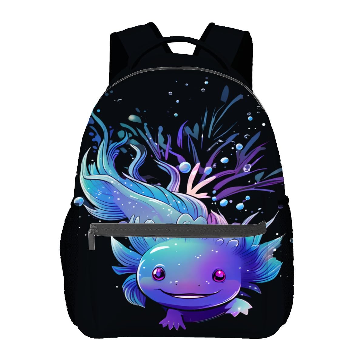 MIEPOS Cute Axolotl Backpack,Lovely Axolotls Polyester Backpacks, Lightweight Double Shoulder Back Pack for Kids Teens,Animal Dark Bookbag, School Bag