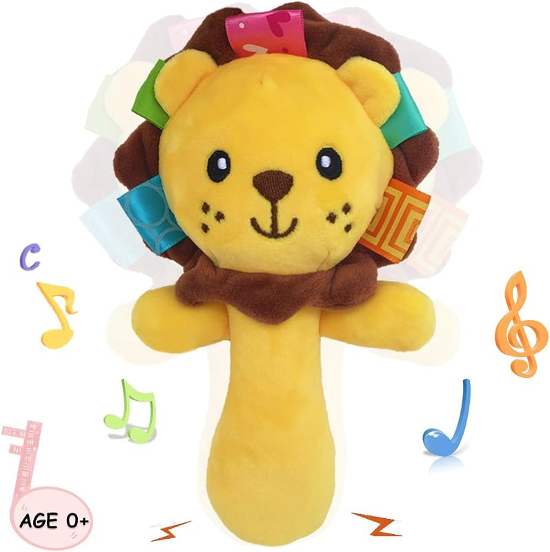 Sonajeros suaves para bebés, sonajeros de mano con animales de peluche para niños pequeños, niñas, niños, juguetes infantiles para el desarrollo, León
