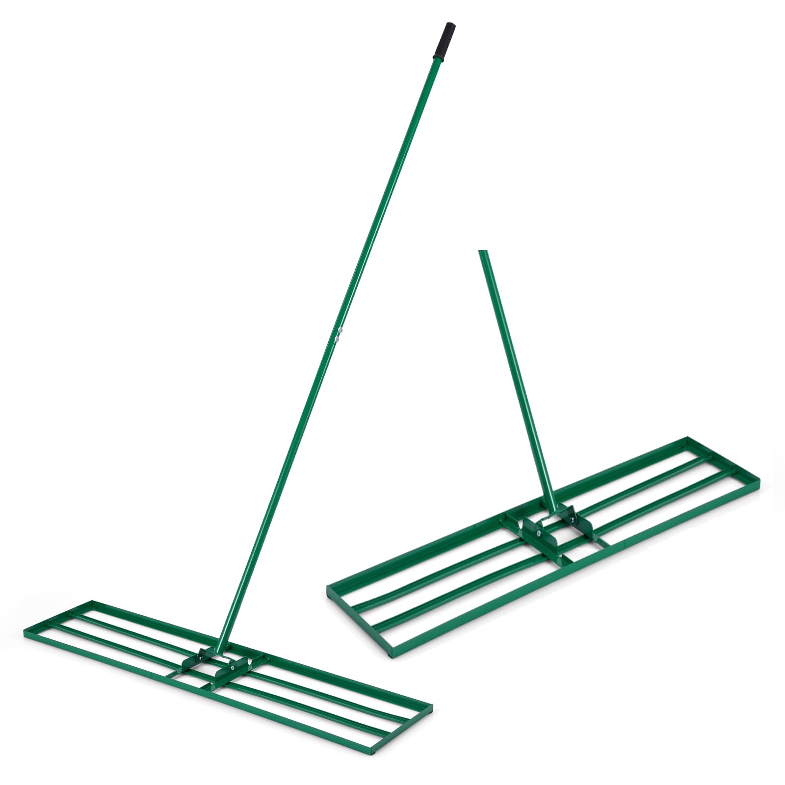 COSTWAY Lawn Levelling Rake, 43/75/91/106 x 25cm Lawn Leveller with 90cm/175cm Adjustment Long Handle, Effort Saving Lawn Lute Tool for Grass Garden Golf Course Soil (Green, 106 x 25cm/42” x 10”)