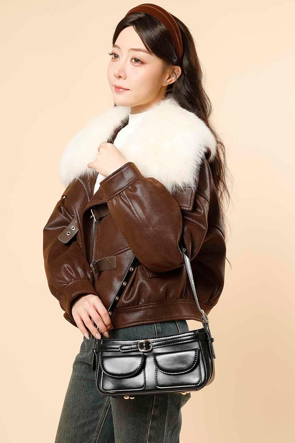 Leather Y2K Purse, Vintage Shoulder Bag for Women, Leather Crossboy Punk Handbag