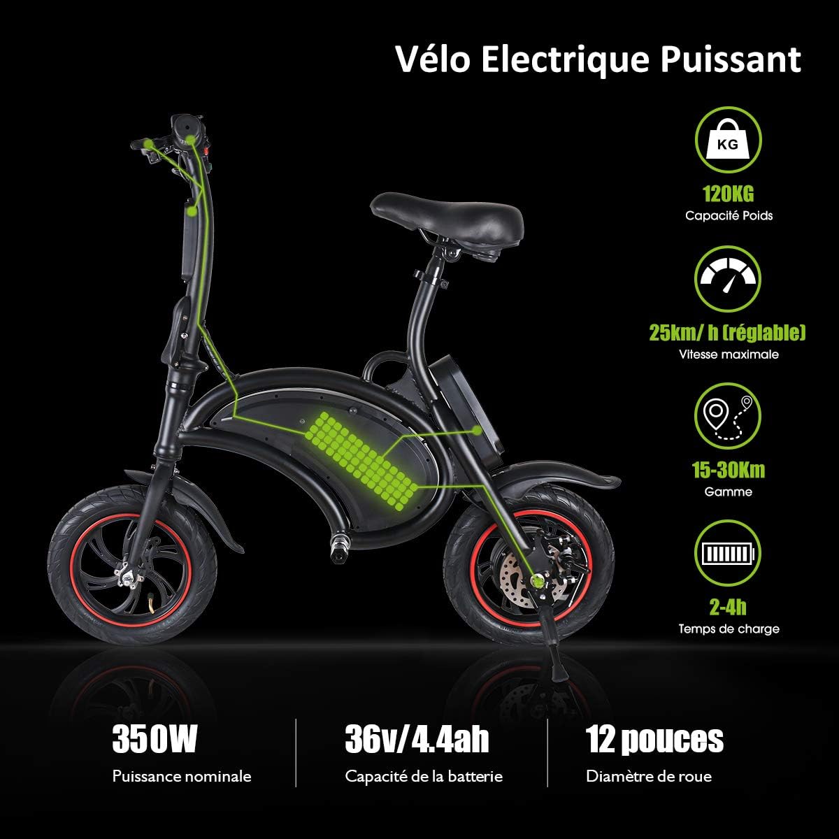 Windgoo Scooter eléctrico de 12 Pulgadas y 36 V de Bicicleta eléctrica  Plegable con batería de Litio de 6.0 Ah, Velocidad máxima de Bicicleta de  Ciudad 25 km/h (B15-Black) : Amazon.es: Deportes