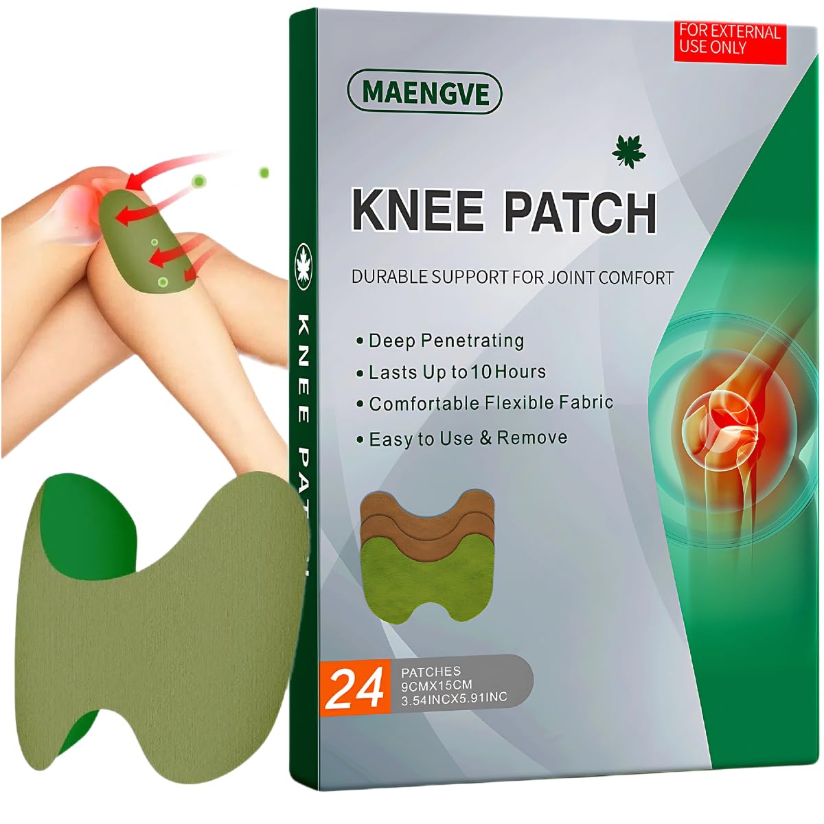 Herbal Knee Patch – 24 Count Self-Heating Pads for Joint Ease & Muscle Relaxation – 12-Hour Heat Pad for Knee Relief, Pain Support & Comfort