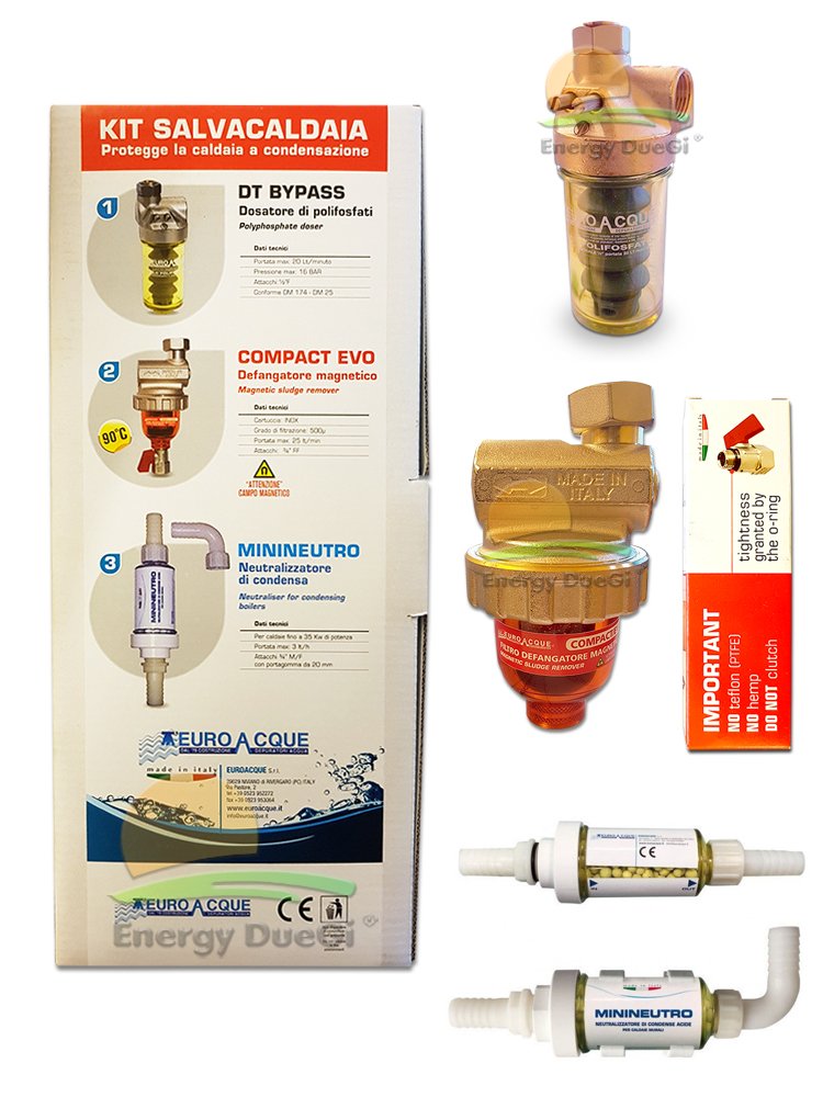 Kit SALVA CALDAIA (Neutralizzatore di condensa MININEUTRO + Dosatore di polifosfati + Defangatore magnetico COMPACT EVO)