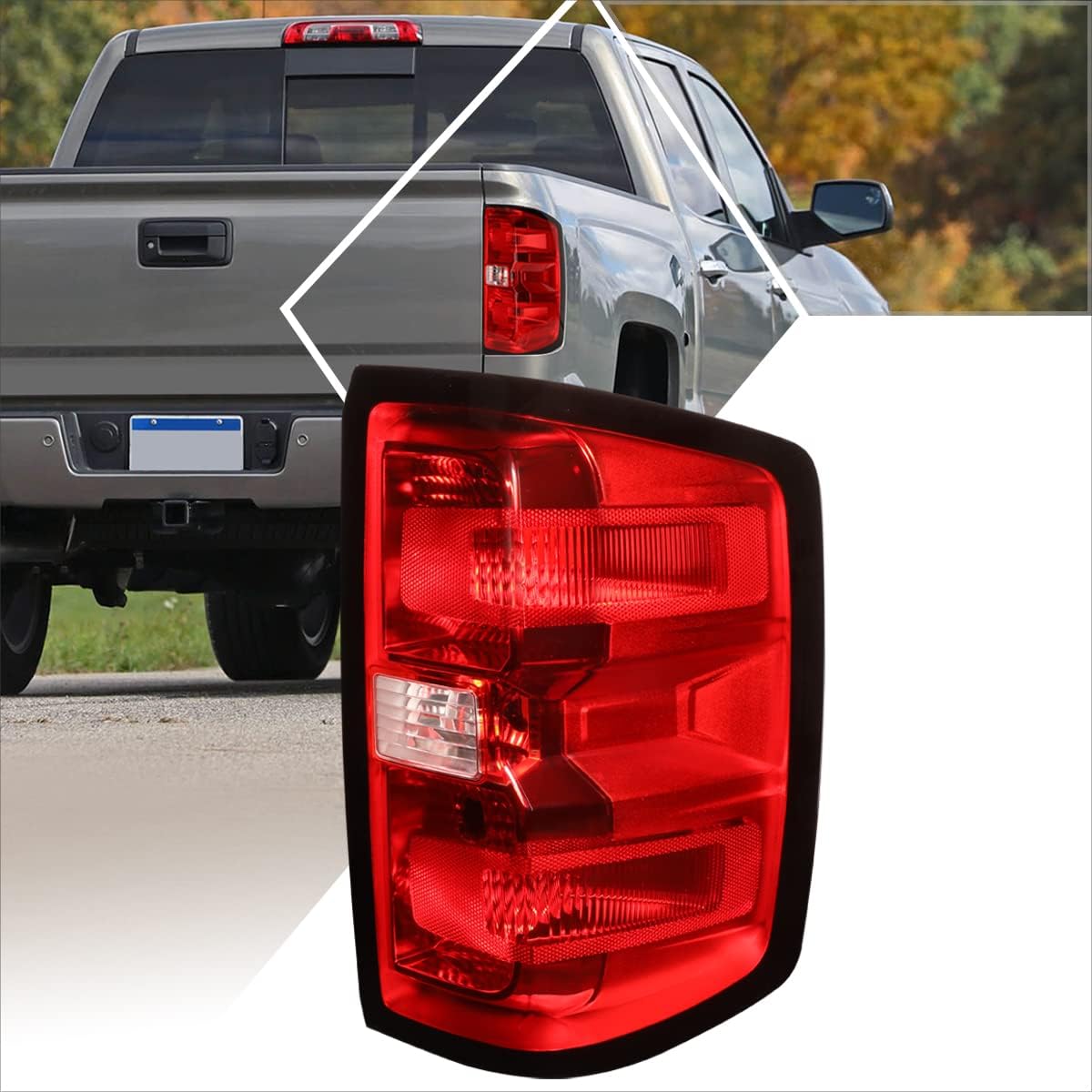 PM PERFORMOTOR [Passenger Side] Tail Light Brake Lamp Assembly Compatible with 14-19 Chevy Silverado 1500 2500HD 3500HD,Red Lens