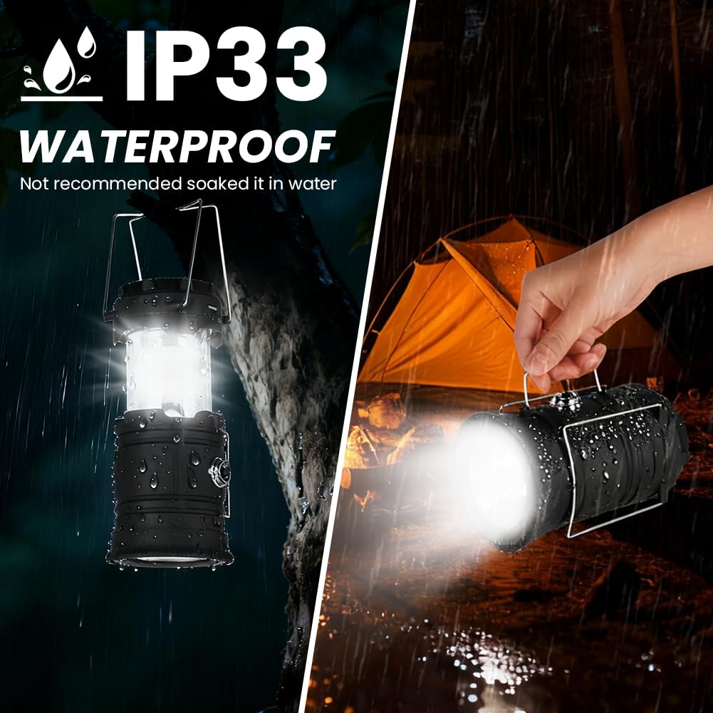 HOTUT LED Campinglampe Solar, Aufladbar Camping Laterne, Faltbare Wasserdicht Camping Licht mit Haken, USB und Solar Laden Notfallleuchte für Wandern, Angeln, SOS, Ausfälle