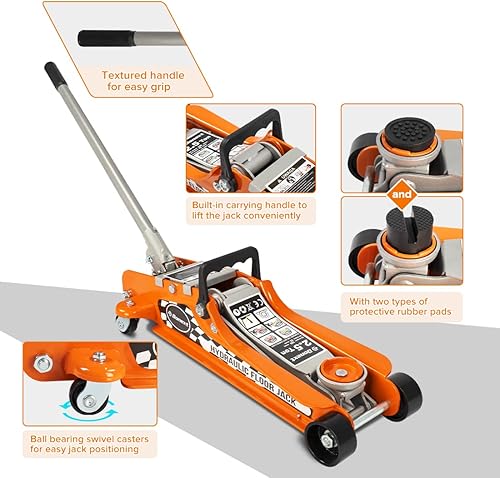 Miniatura 4 de Donext Gato de piso de acero, gato hidráulico de piso de carreras de perfil bajo, 2,5 toneladas