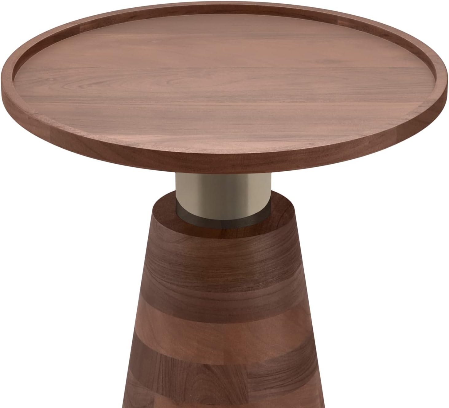 SIMPLIHOME Kramer End Table - 16 inch Wide Solid Acacia Wood Round Accent Table with Cone Pedestal Base and Antique Brass Stem in Cognac, Modern Nightstand or Lamp Stand for Living Room or Bedroom