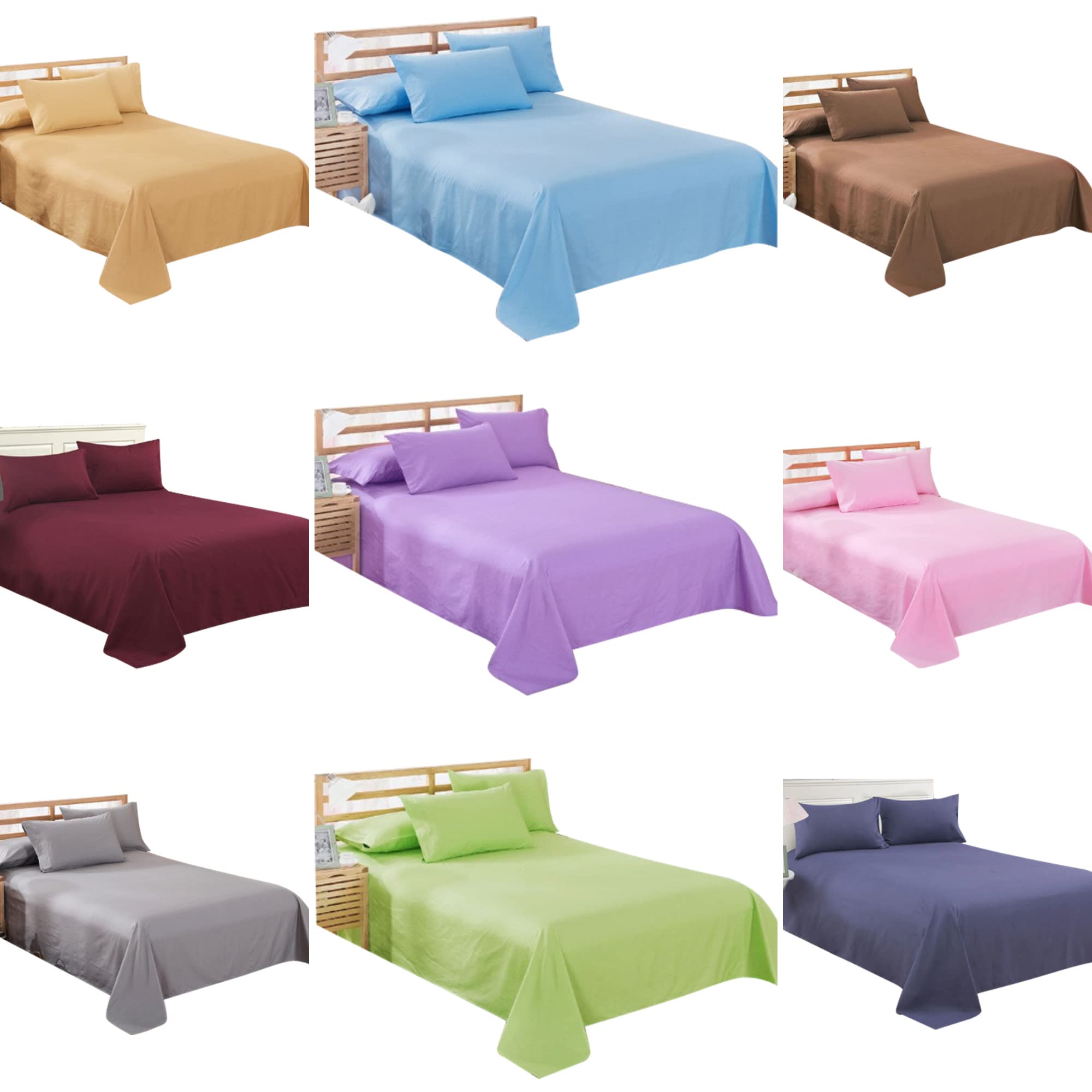 Plain Dyed Flat Bed Sheet King Size, Easycare Polycotton Hypoallergenic Top Flat Sheet with Free 2 Pillowcases (King 255 x 270 cm, Mint Green)