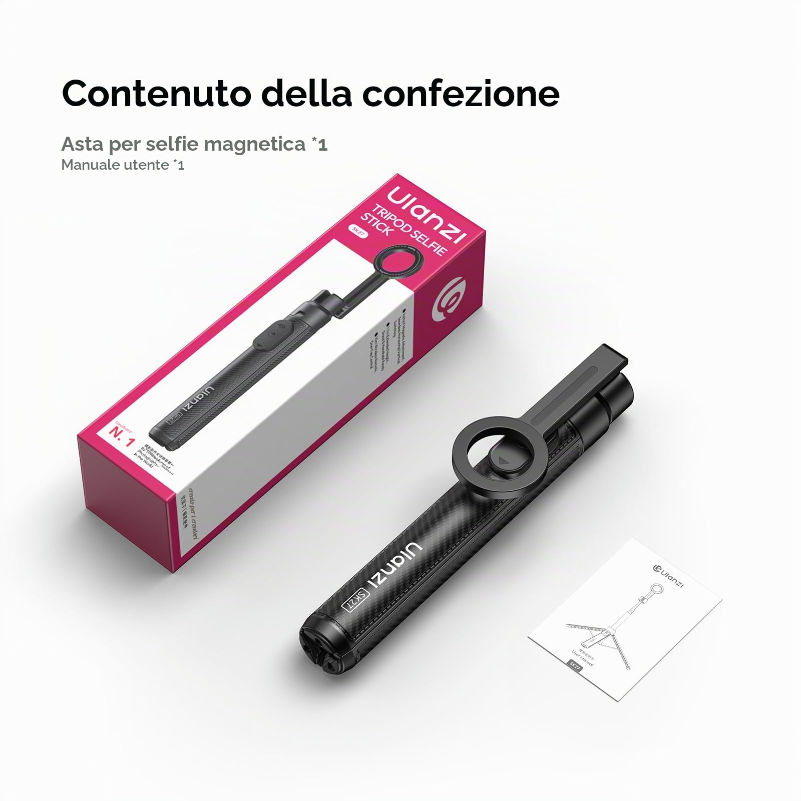 ULANZI SK27 Treppiede smartphone 165 cm, Magneti N52, Telecomando Bluetooth 10 m, 8 Sezioni, Selfie stick magnetico MagPod, Tripode cellulare per iPhone 17, 16, 15, 14, 13, 12, Vlog, Viaggio