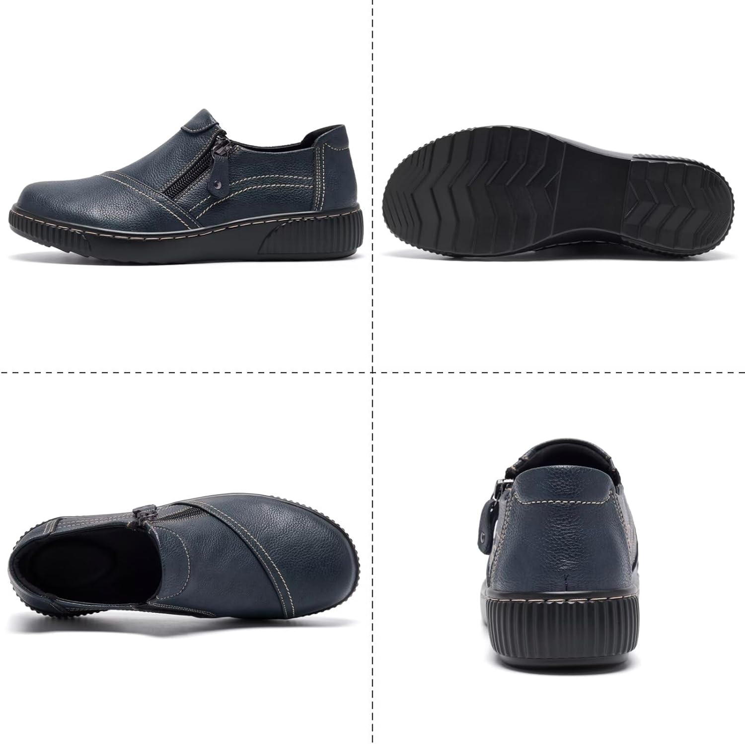 Women Casual Slip on Leather Loafers Dress Walking Shoes - Image 4