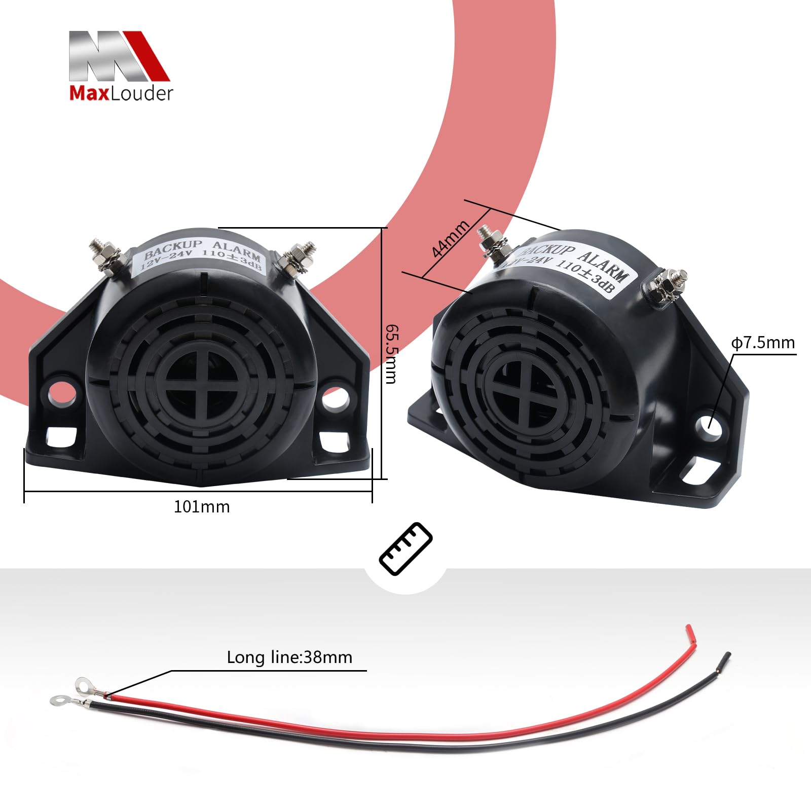 Truck Back-up Alarm 12V /48V 105dB,Heavy-Duty Car Reverse Horn Backup, Warning with Super Loud Beeper Tone for Trucks,forklifts, Heavy Equipment Vehicles (2 Pcs)