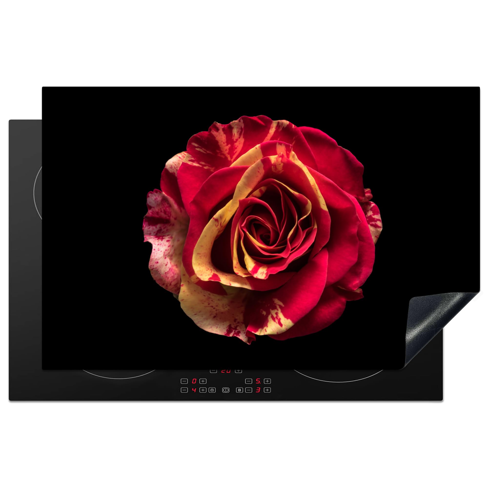 KitchenYeah© Induction Hob Protector Mat 20.5"x31.5" / 80.2x52.2 cm Cooker Top Protectors Cover Ceramic Covers Electric Hobs Vinyl Flower - Rose - Red - Black — image 1