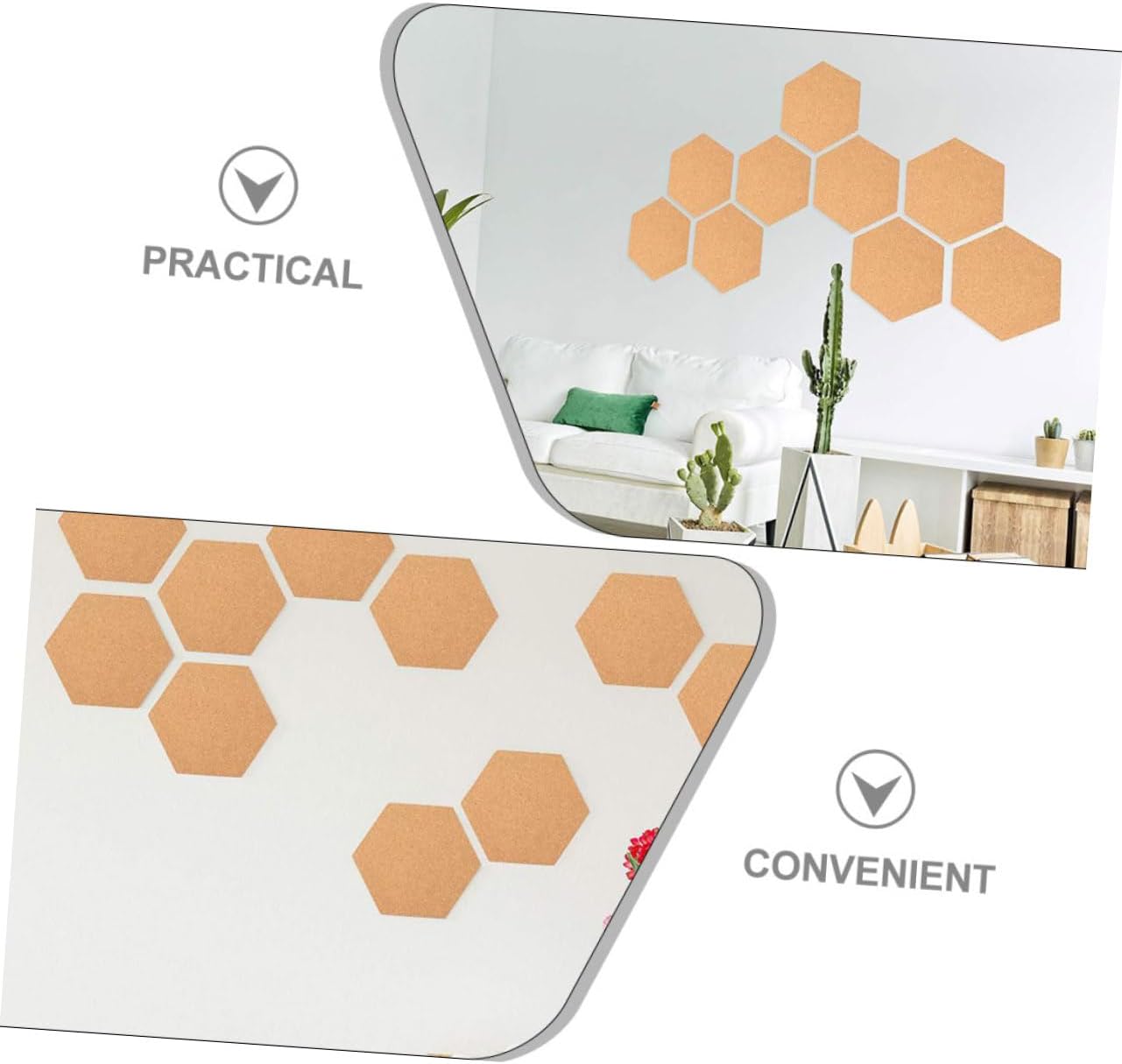 8pcs Self-Adhesive Hexagon Cork Board for DIY Projects Creative Notice and Message Board for Home Office and School Decor Easy to Install Pushpins Versatile Wall Decoration