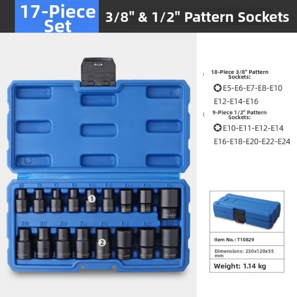 Lot de 17 douilles métriques de type E, acier au chrome vanadium, poignée ergonomique antidérapante, pour réparation automobile et bricolage