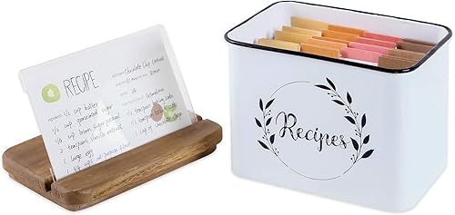 Miniatura 7 de NIKKY HOME Caja de recetas de metal de 4 x 6 pulgadas, organización de cocina con 24 tarjetas y 8 divisores, color blanco