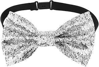 Sequin Bow Tie for Men, Adjustable Pre-Tied Men's Bow Tie, Sparkling Glitter Bow Tie for Wedding, Shiny Bow Tie for Party Costumes (Silver), White