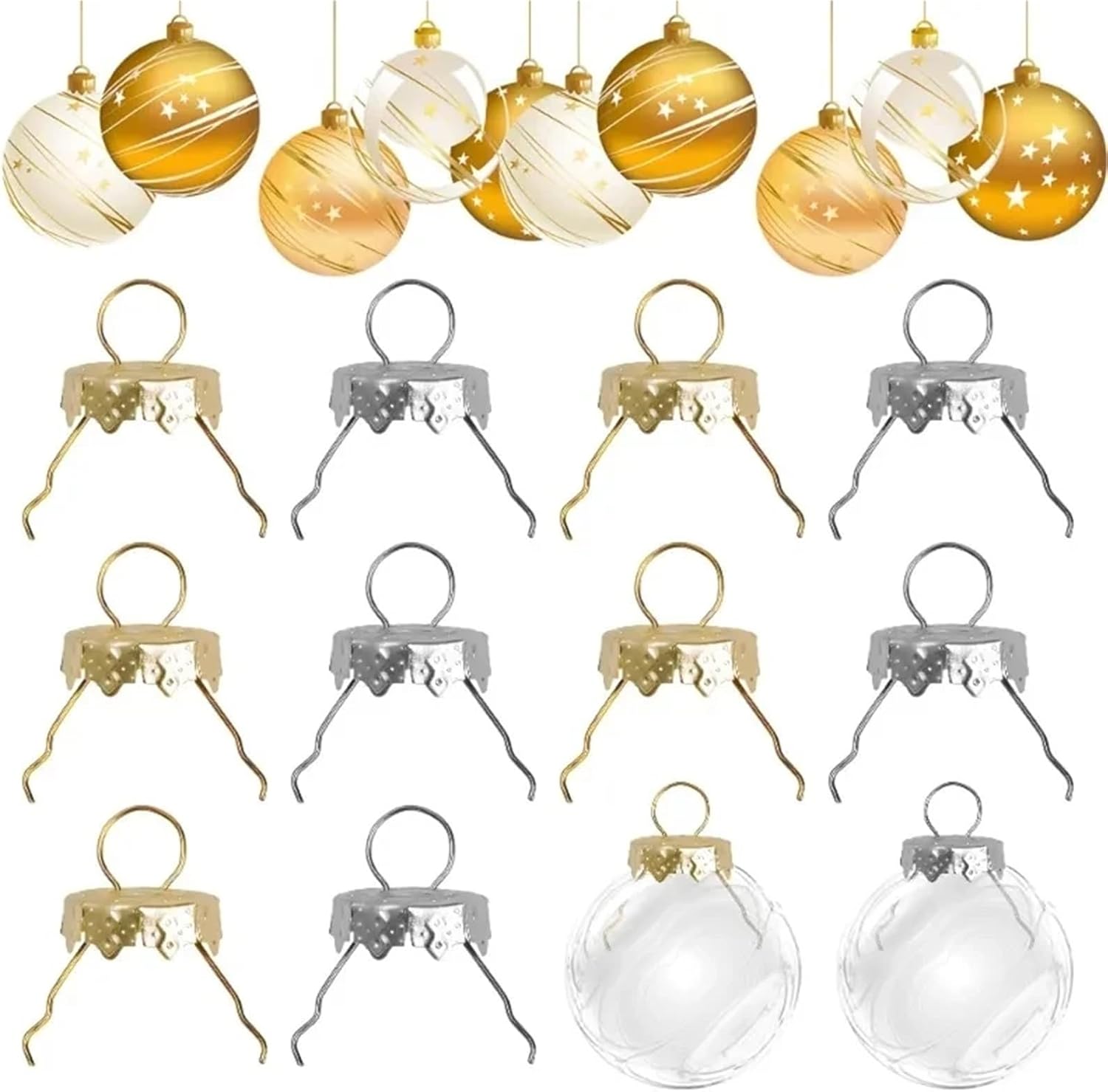 Ornament Caps 350 Pcs Gold & Silver Christmas Ball Caps with Removable Metal Hangers(Gold)