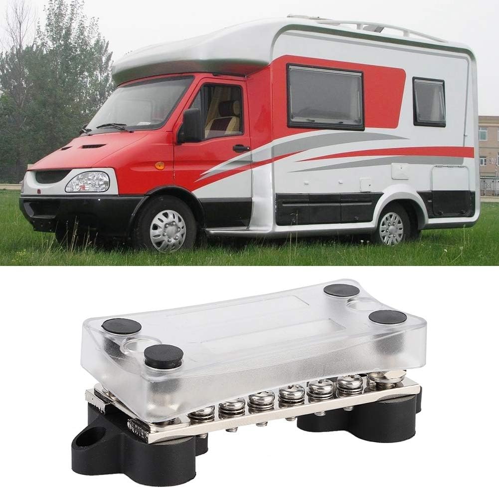 16 Way 100A Car Boat Marine Power Distribution Terminal Block, 4 Studs Bus Bar with Transparent Cover, High Voltage High Current, Flame Retardant Base for Safety