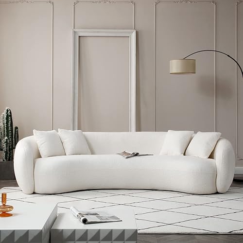 Miniatura 21 de JUSTONE Sofá de sala de estar curvado moderno de mediados de siglo de 94 pulgadas, sofá de tela Boucle de 3 asientos para dormitorio, oficina, 93.6