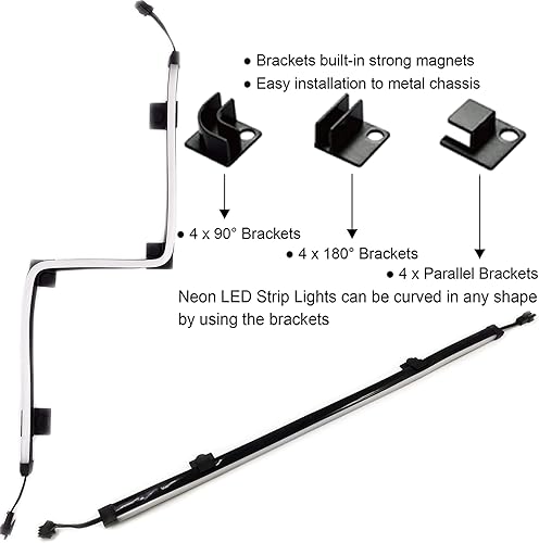 Miniatura 5 de airgoo NEON - Tira LED RGB para PC, tubo de goma de silicona difusa de 15.75 x 0.55 x 0.28 pulgadas, para cabezal RGB de 12 V de 4 pines, viene con