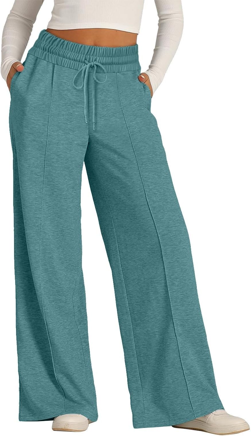 Womens Wide Leg Sweatpants Lightweight High Waisted Joggers with Pockets Baggy Comfy Drawstring Lounge Pants 2024