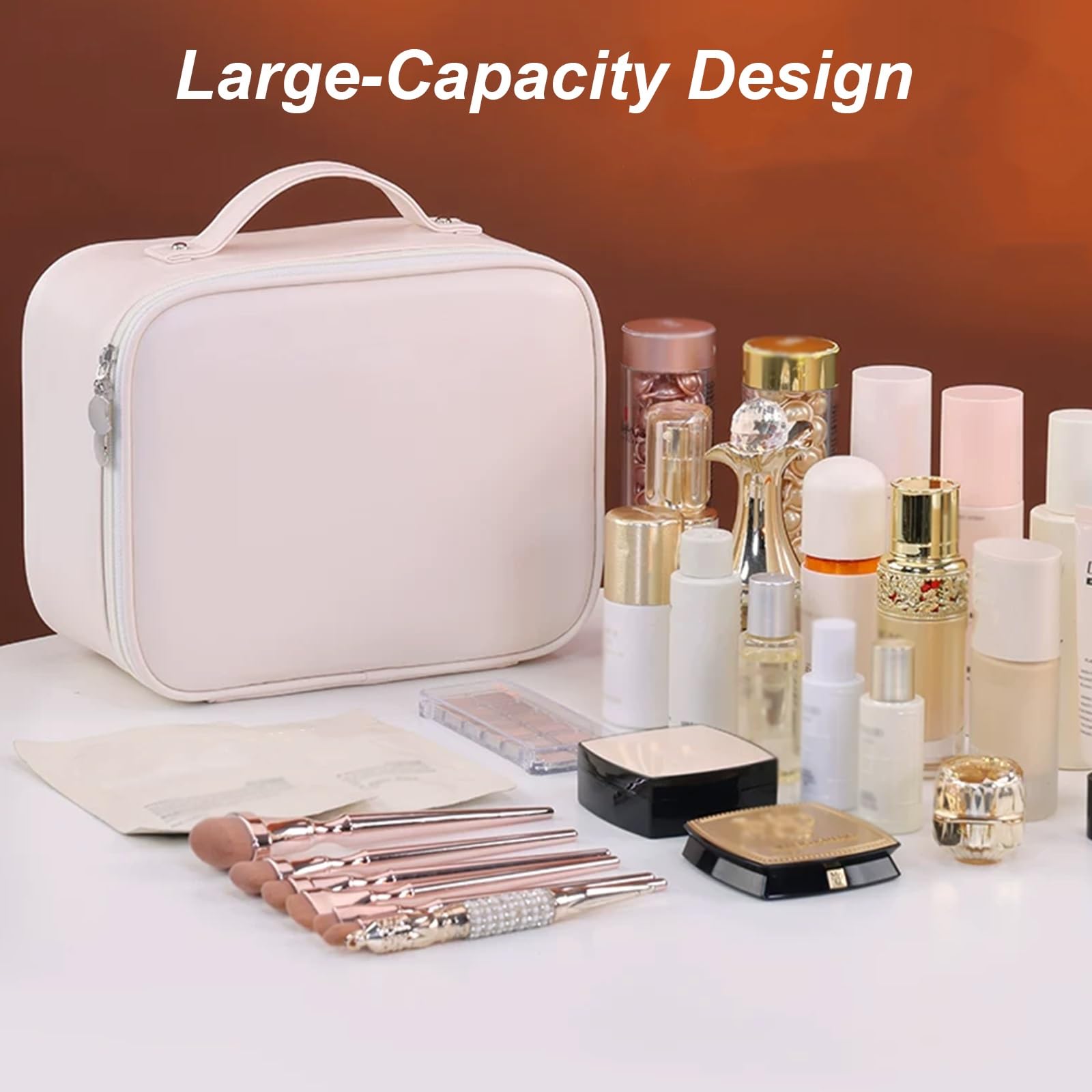 Beauty Case da Viaggio, Beauty Case da Appendere per Donna, Ideale per San Valentino, in PVC Trasparente Impermeabile, con Divisorio Interno Rimovibile e Chiusura con Fibbia(Brown)