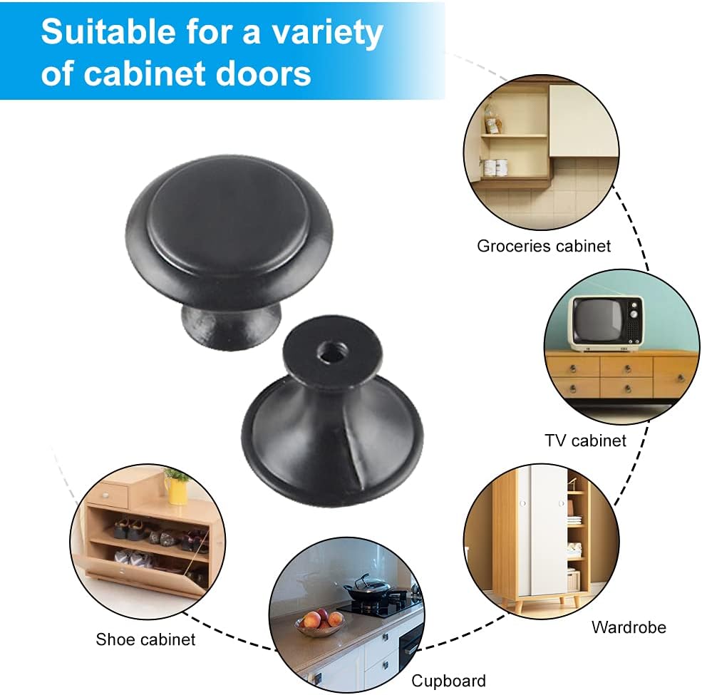 20pcs Matt Black Stainless Steel + Zinc Alloy Drawer Knobs, 27 x 22 mm, Single Hole Round, Cupboard Kitchen Cabinet