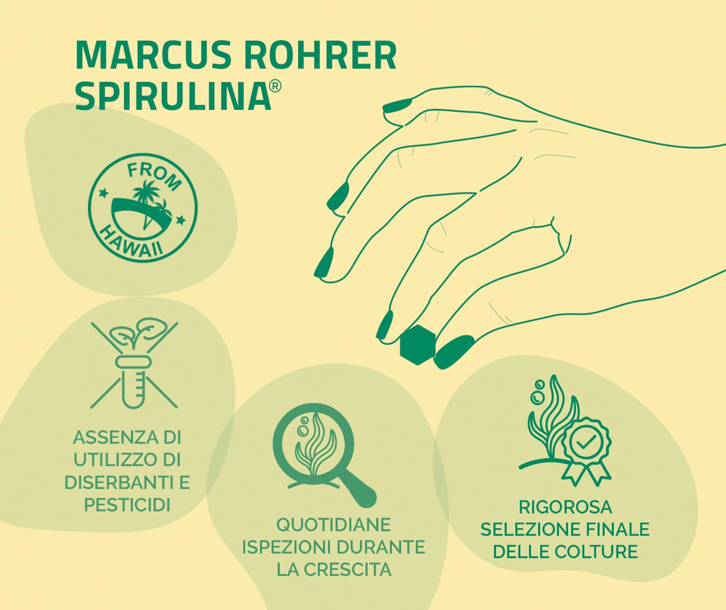 MARCUS ROHRER SPIRULINA delle Hawaii, 180 Compresse, Integratore Alimentare Naturale a base di Alga, Energia e Supporto Immunitario, Pelle e Capelli, Vegan