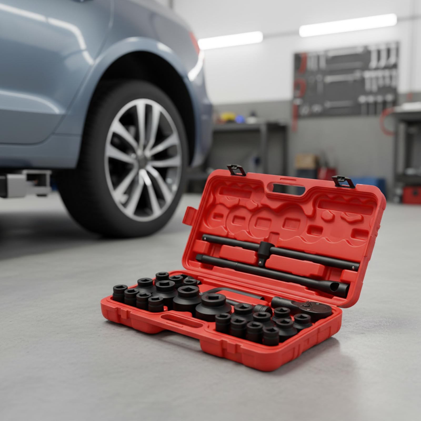 Douilles à Chocs Jeu Douille Impact Coffret Douilles Mécaniques 26 Pièces Acier Carbone 45 Phosphaté Noir 6 Points Clé Cliquet 72 Dents Mallette Rangement Sécurisé Garage Auto Camion Mécanique