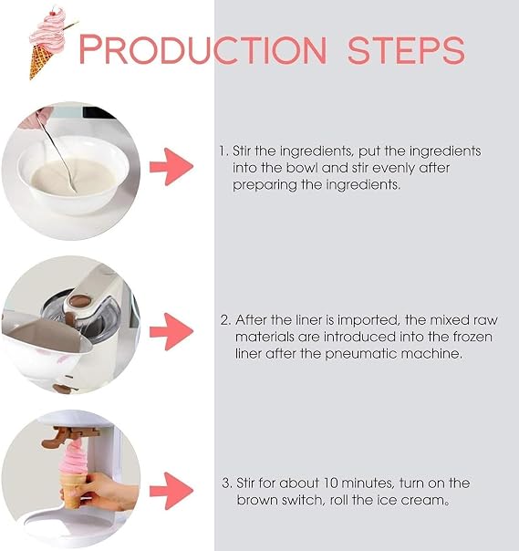 Home Ice Cream Maker Machine, DIY Kitchen Automatic Mini Fruit Soft Serve Ice Cream Machine, Healthy, Simple One Push Operation