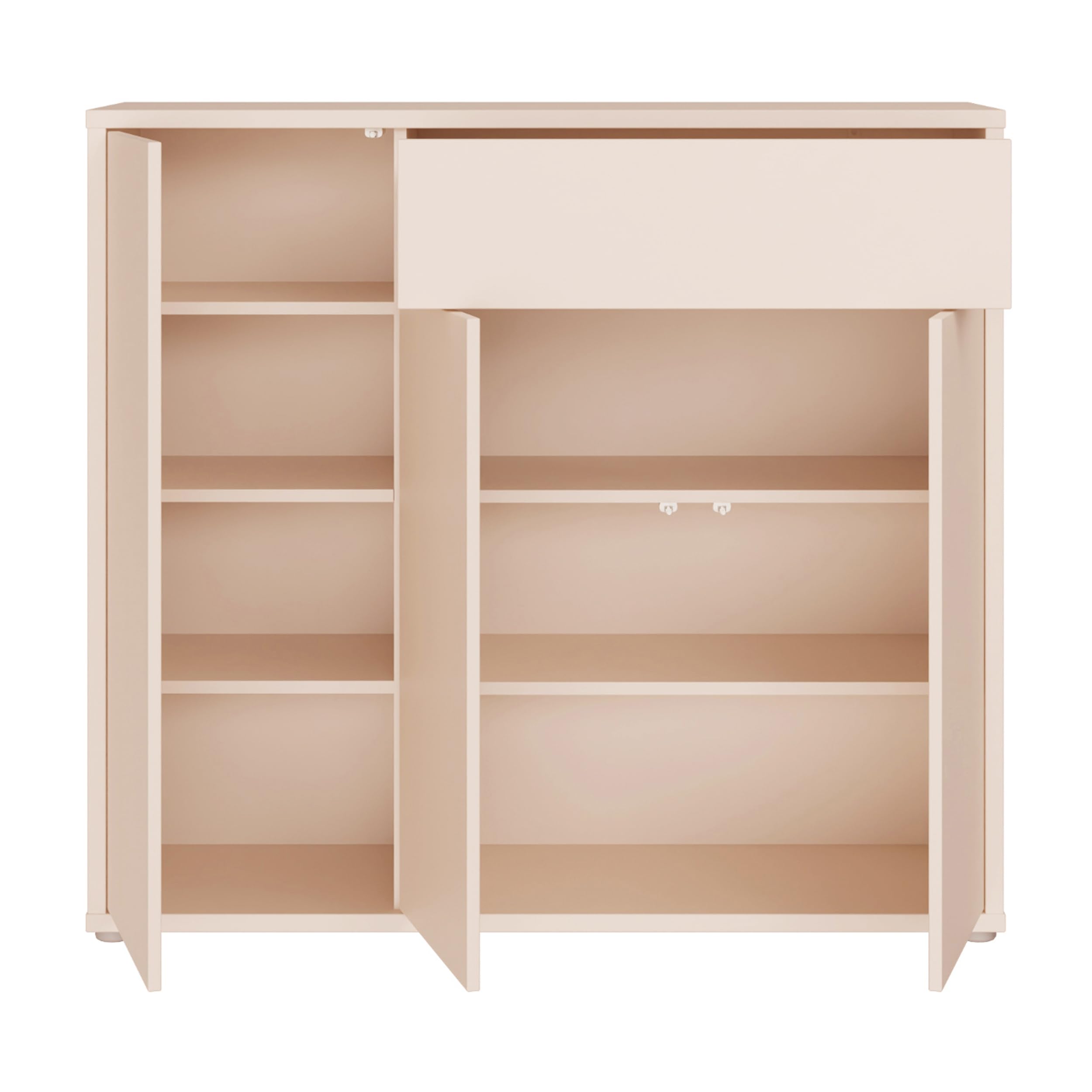 Forte Alice Springs Schuhschrank 100 110, modern-minimalistisch, 3-türig, 1 Schublade, Flur, Holzwerkstoff, Kaschmir Beige, 109,2 cm breit x 99,1 cm hoch x 34,9 cm tief