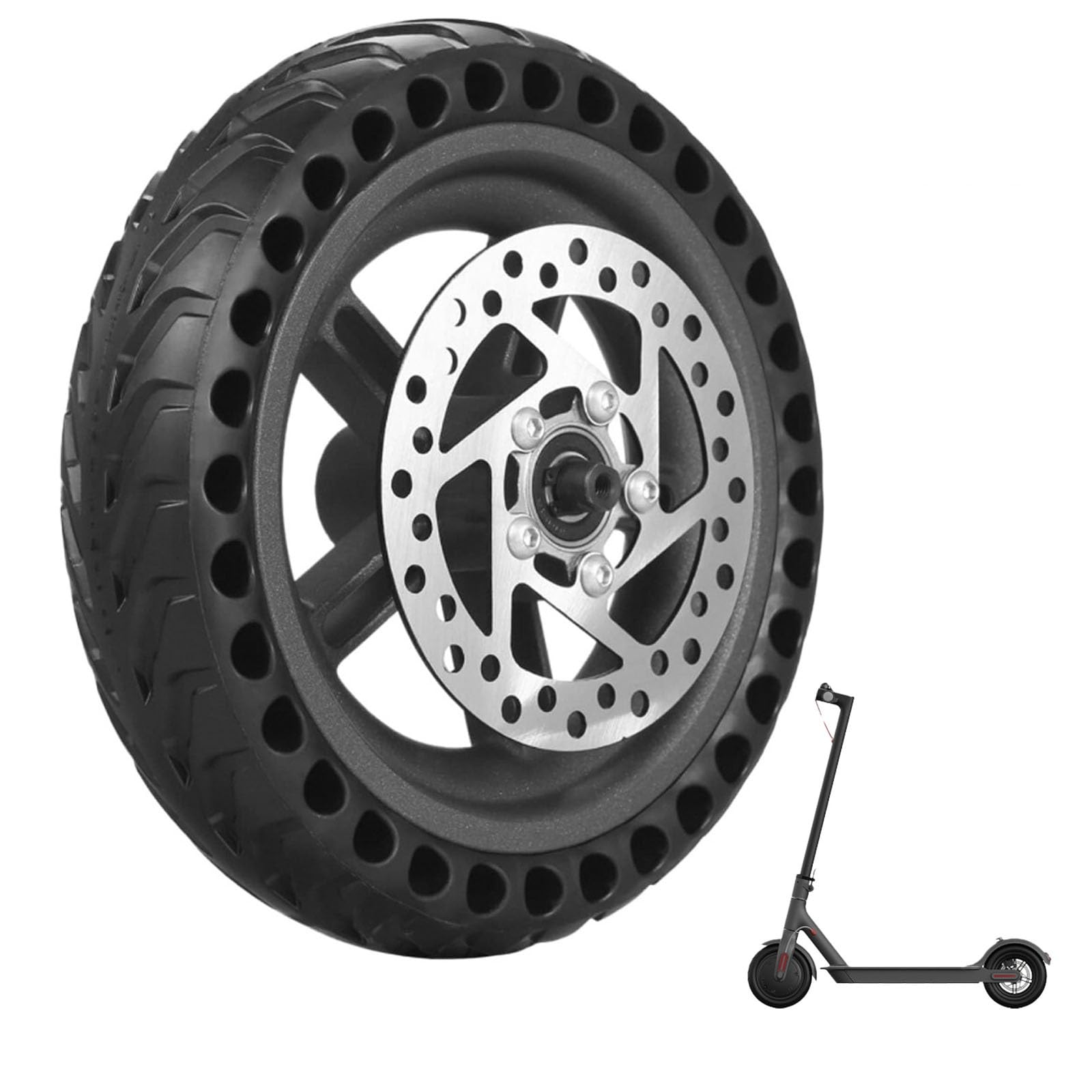 Rueda Trasera de Repuesto for Patinete eléctrico 8.5x2, neumático Macizo con buje y Disco de Freno, llanta de Panal Compatible con M365 1S Pro PRO2