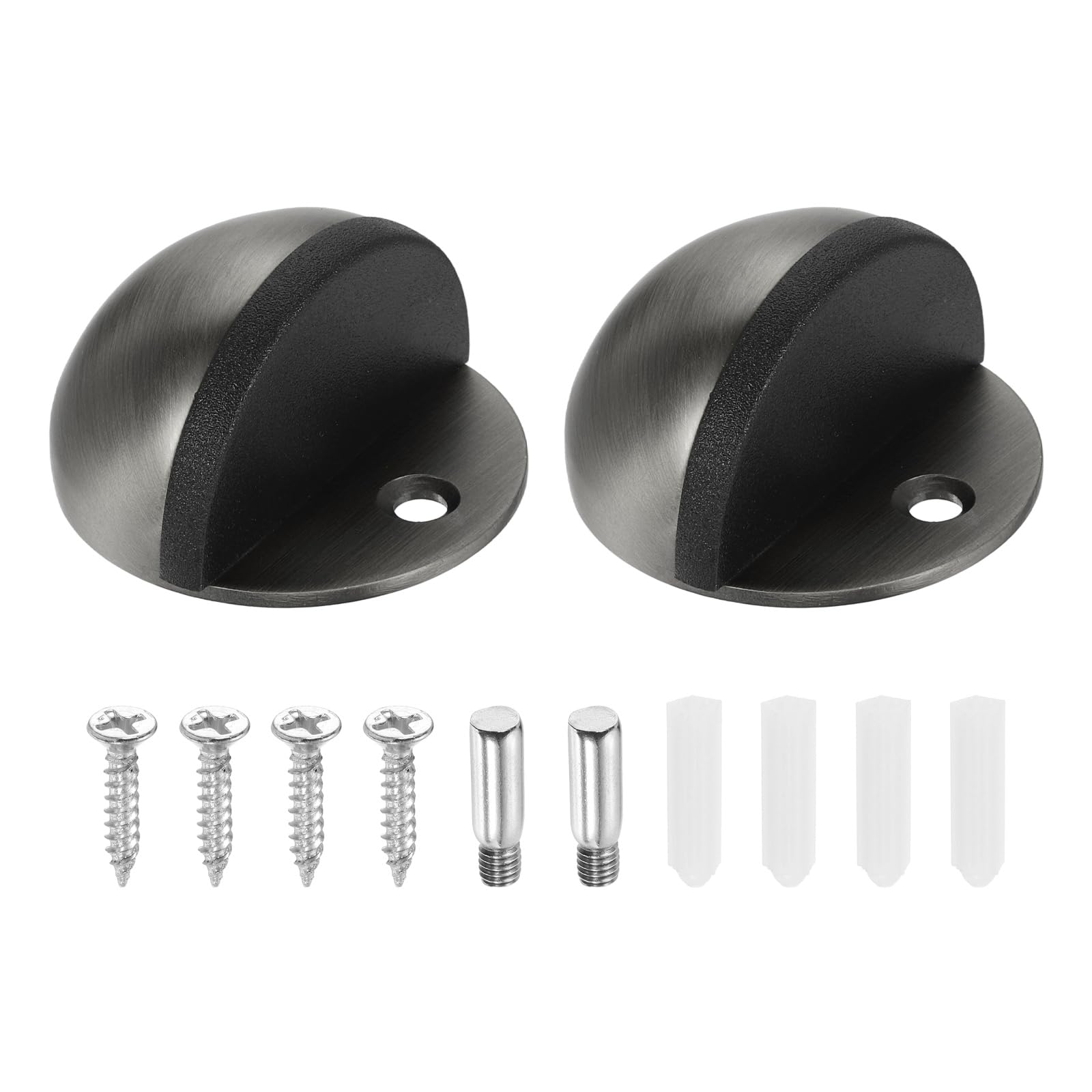sourcing map 2 Pack Low Dome Floor Door Stop, 45mm Dia. Stainless Steel Door Stopper, Half Dome Rubber Bumper Wall Protector with Screws for Bedroom Bathroom Office, Gray