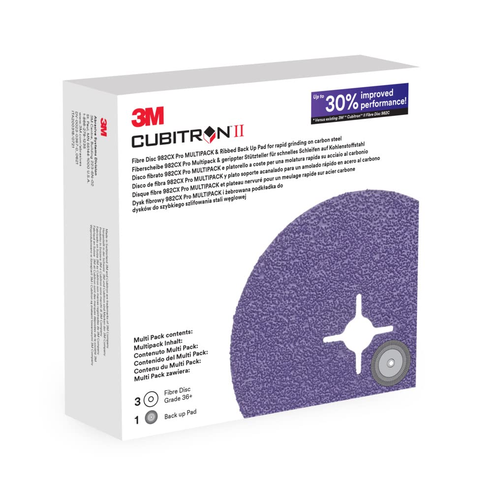 3M Cubitron II Fibre Disc 982CX Pro, 36+, disco scanalato con imbottitura di backup a coste, 115 mm