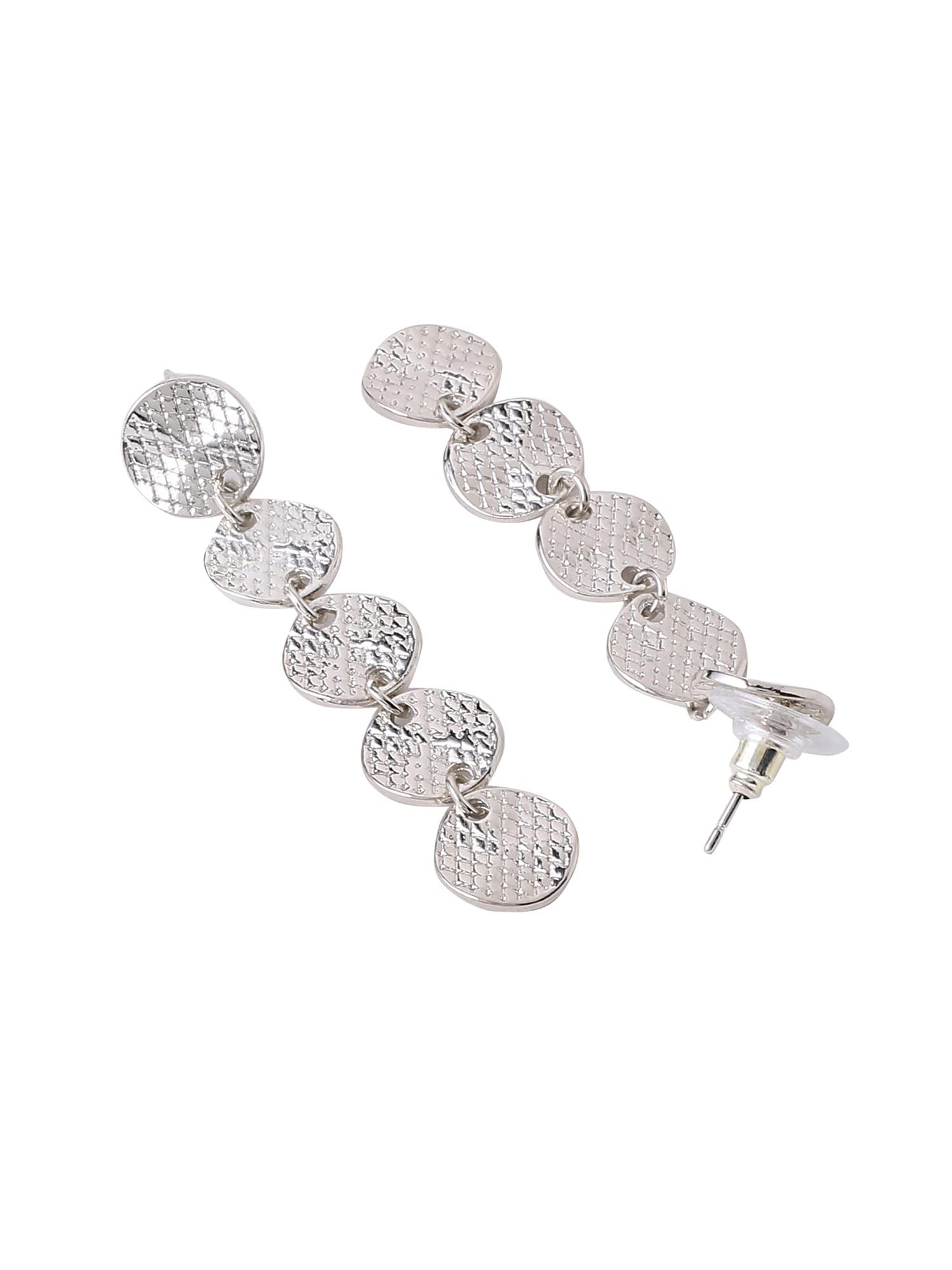 Women's Silver Toned Coin Dangler Long Earrings, Gift for Her