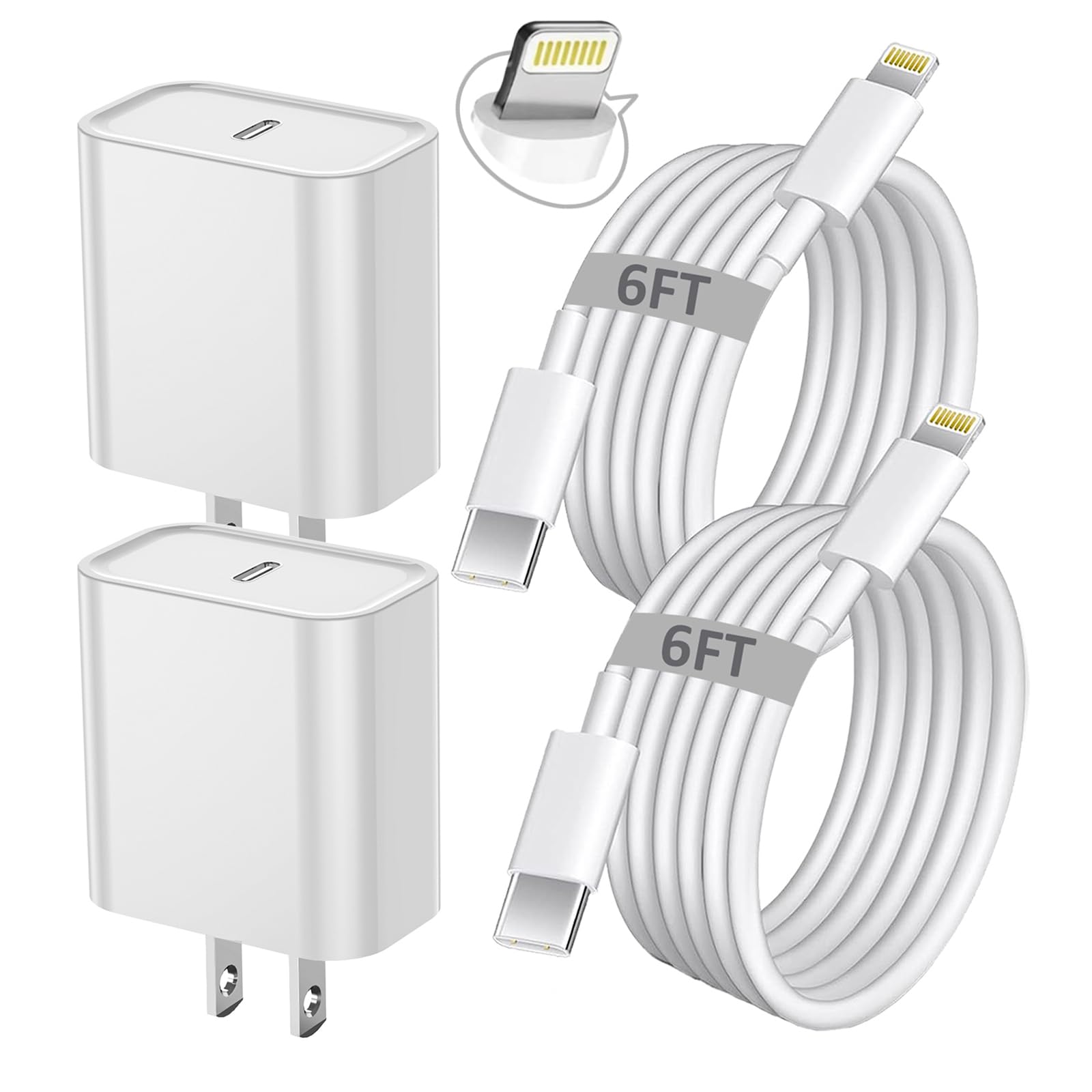 Photo 1 of **MISSING ONE PLUG**iPhone Fast Charger, iPhone Charger Fast Charging 2Pack PD 6FT Type C Quick USB C to Lightning Cable Cord Fast Charger iPhoneUSB C Wall Block Plug for iPhone14 13 12 11 Pro Max XR XS X, iPad, AirPods