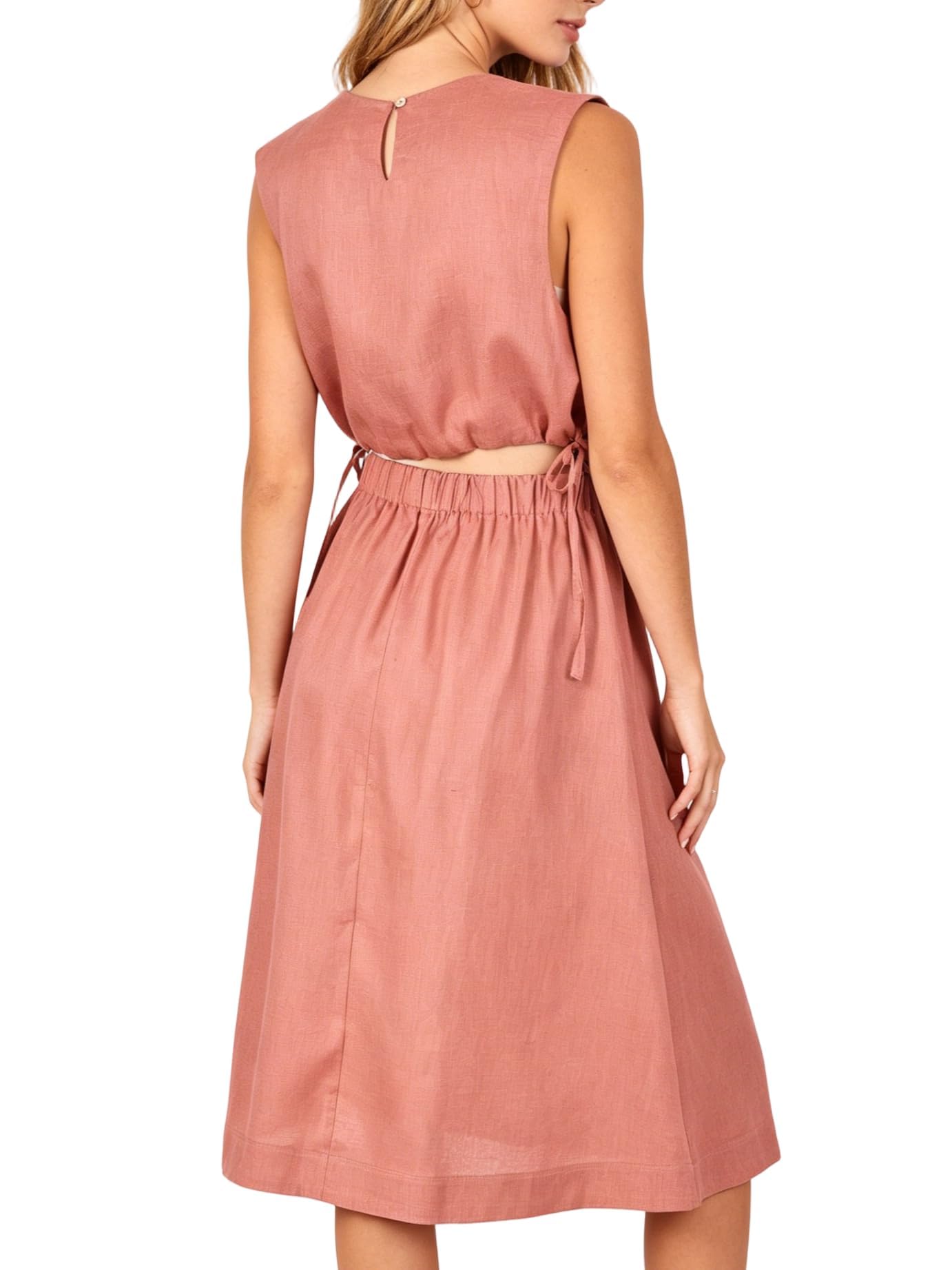 Amazhiyu Abito da donna in 100% lino, due pezzi, top corto e gonna midi con tasca