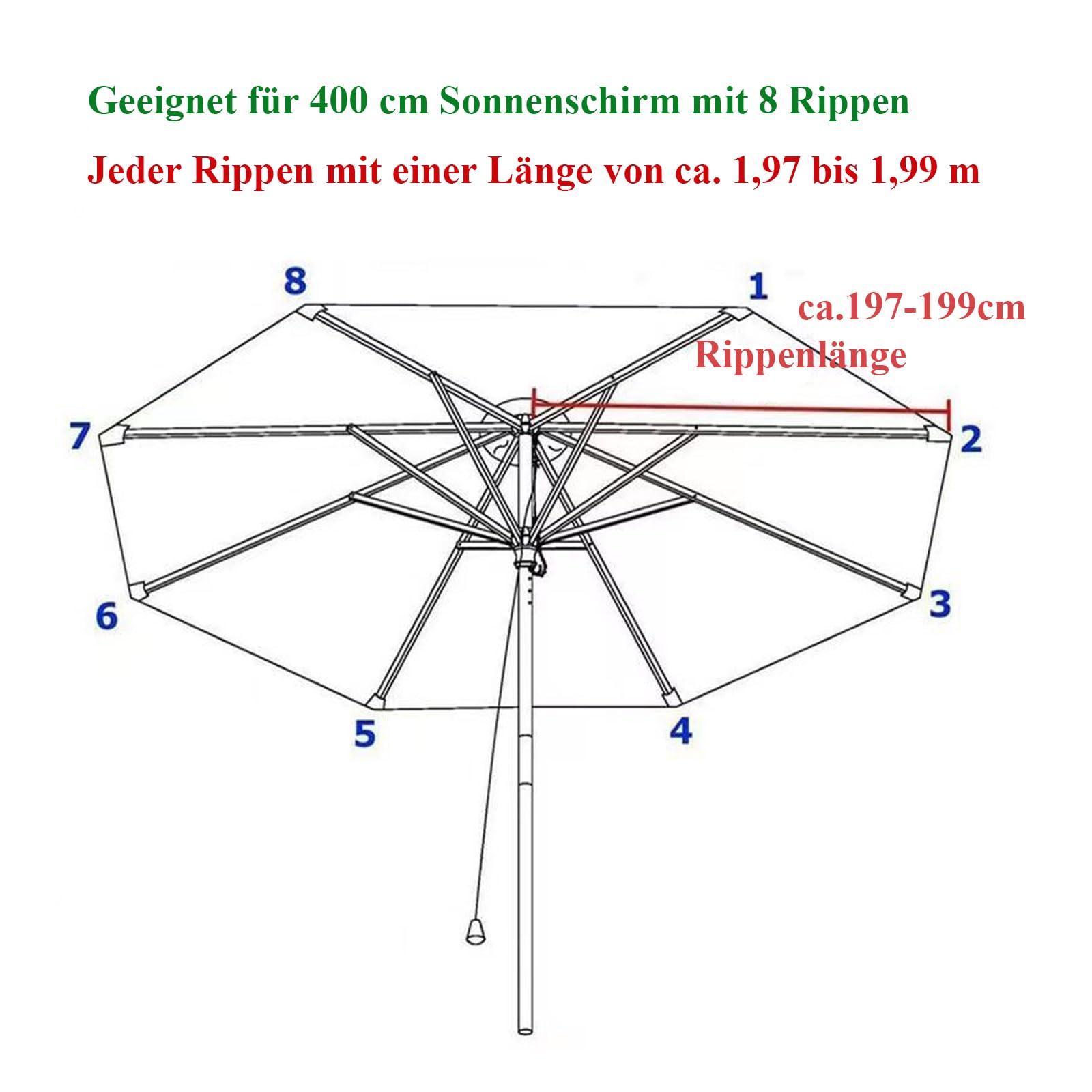 Sonnenschirm Ersatzbezug Φ4m/400cm 8 Streben Milchweiß Stoff Uv Schutz 80 Windfest Stabil Strand Terrasse Garten Sonnenschirm Ersatzteile