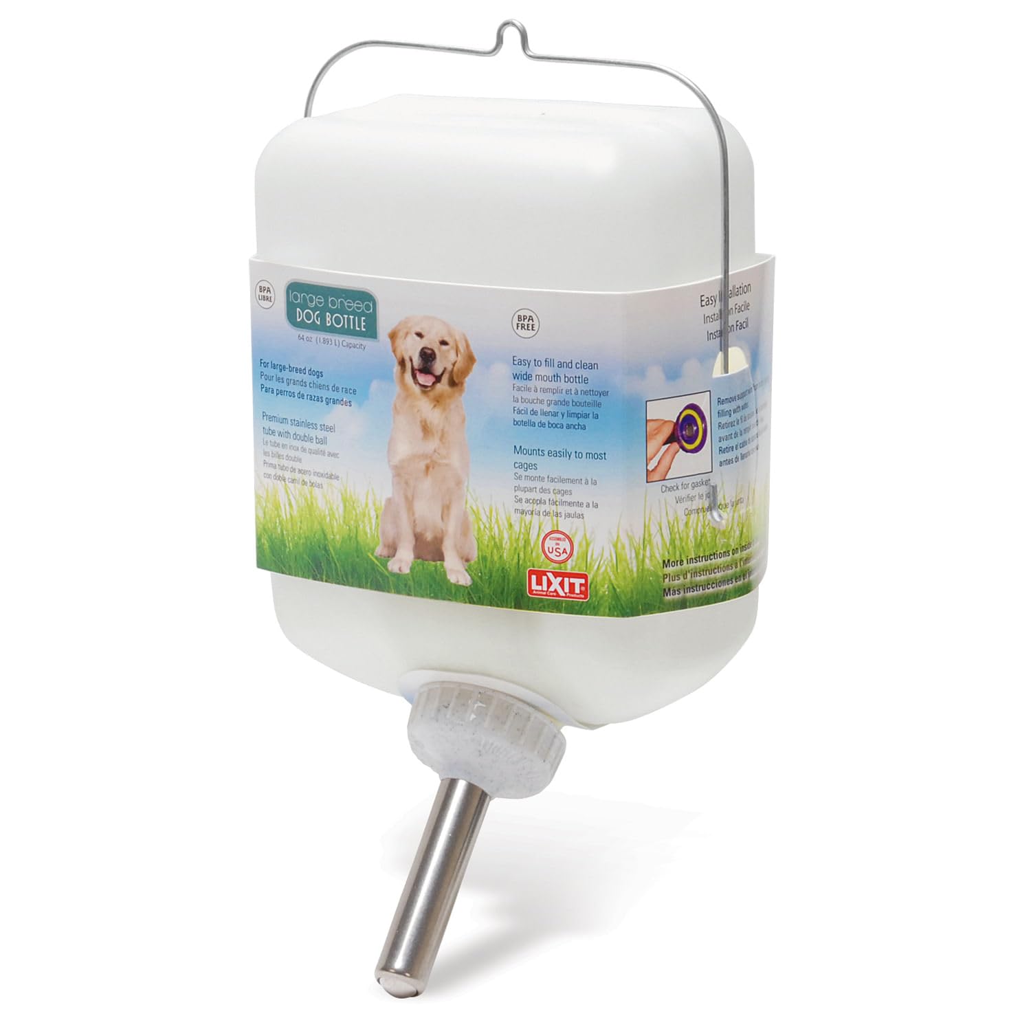 Lixit® Wide Mouth Water Bottles for Large Dogs (White, 64 Ounce)