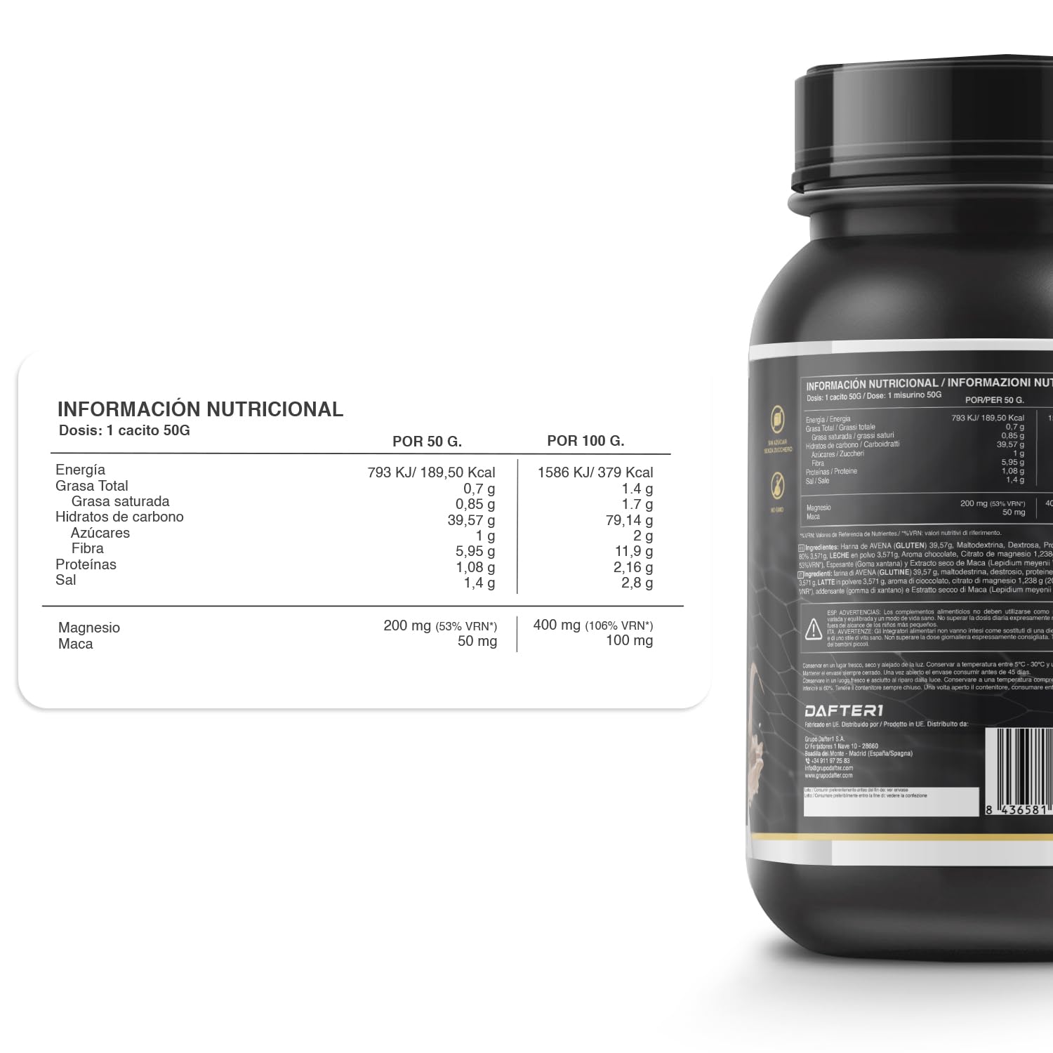 Healthy Fusion Extreme Gainer | Con Proteine del Siero del Latte, Magnesio, Farina d'avena e Maca | Aumentatore di peso | Pre e post-allenamento | Cioccolato 1,5kg